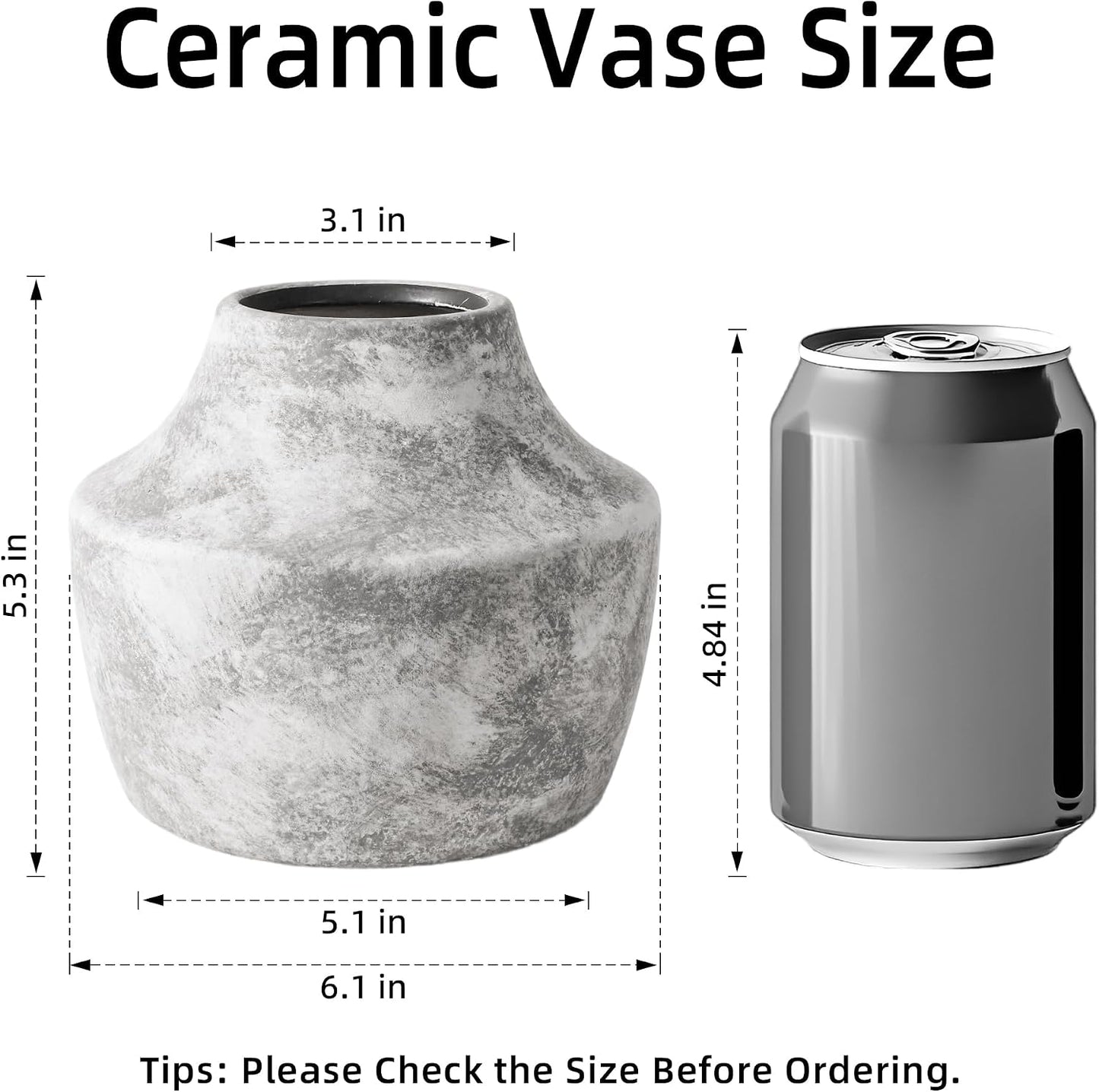 Grey Ceramic Flower Vase / 5.3inch Grey / 5.3 Inch