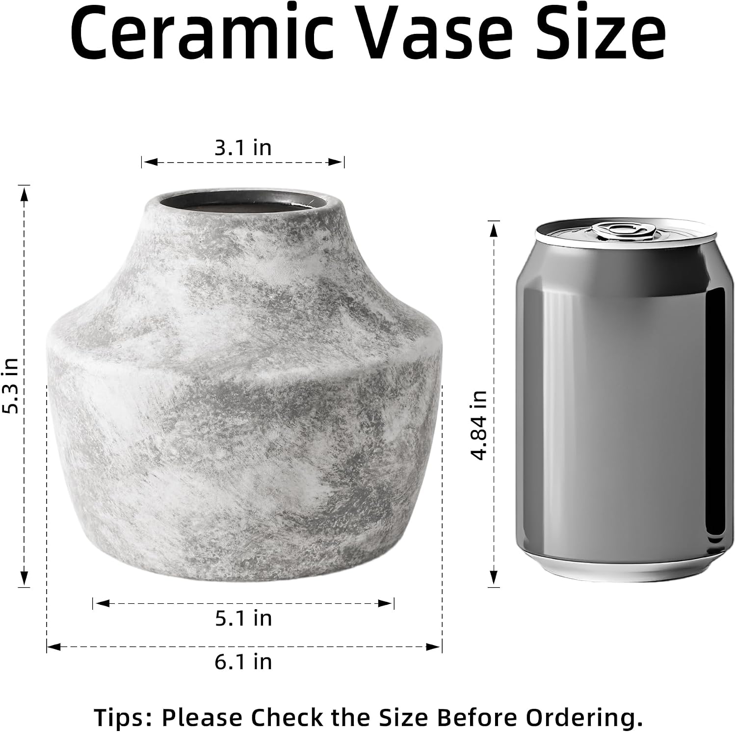Grey Ceramic Flower Vase / 5.3inch Grey / 5.3 Inch