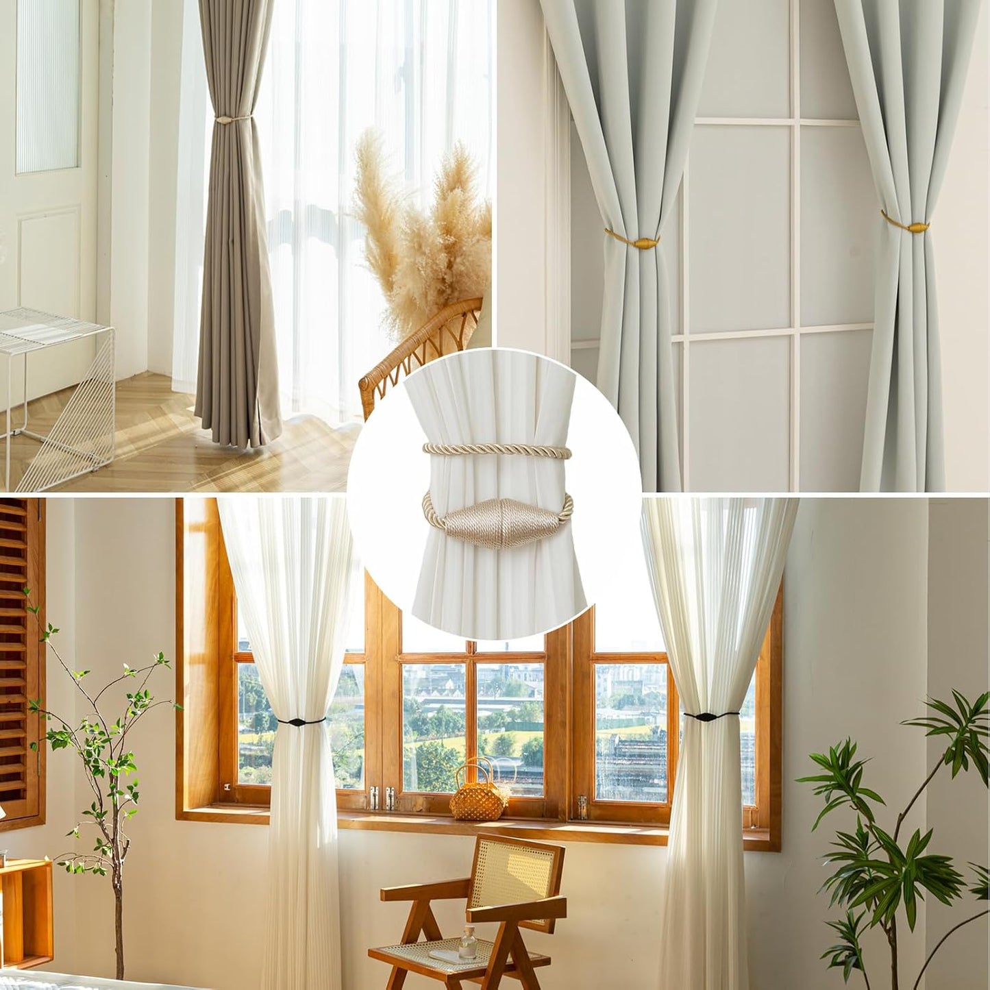 Magnetic Curtain Tiebacks 8 Pack Outdoor Rope Curtain Tie Backs Decorative Window Treatment Holdbacks for Home