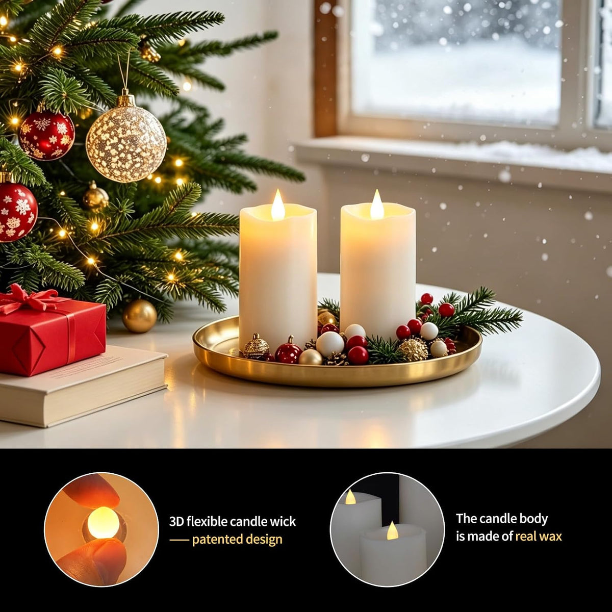Flameless LED Candles 3"x6" Set of 2, Battery Operated with Remote & Timer, 600-Hour on 2 AA Batteries, Flickering