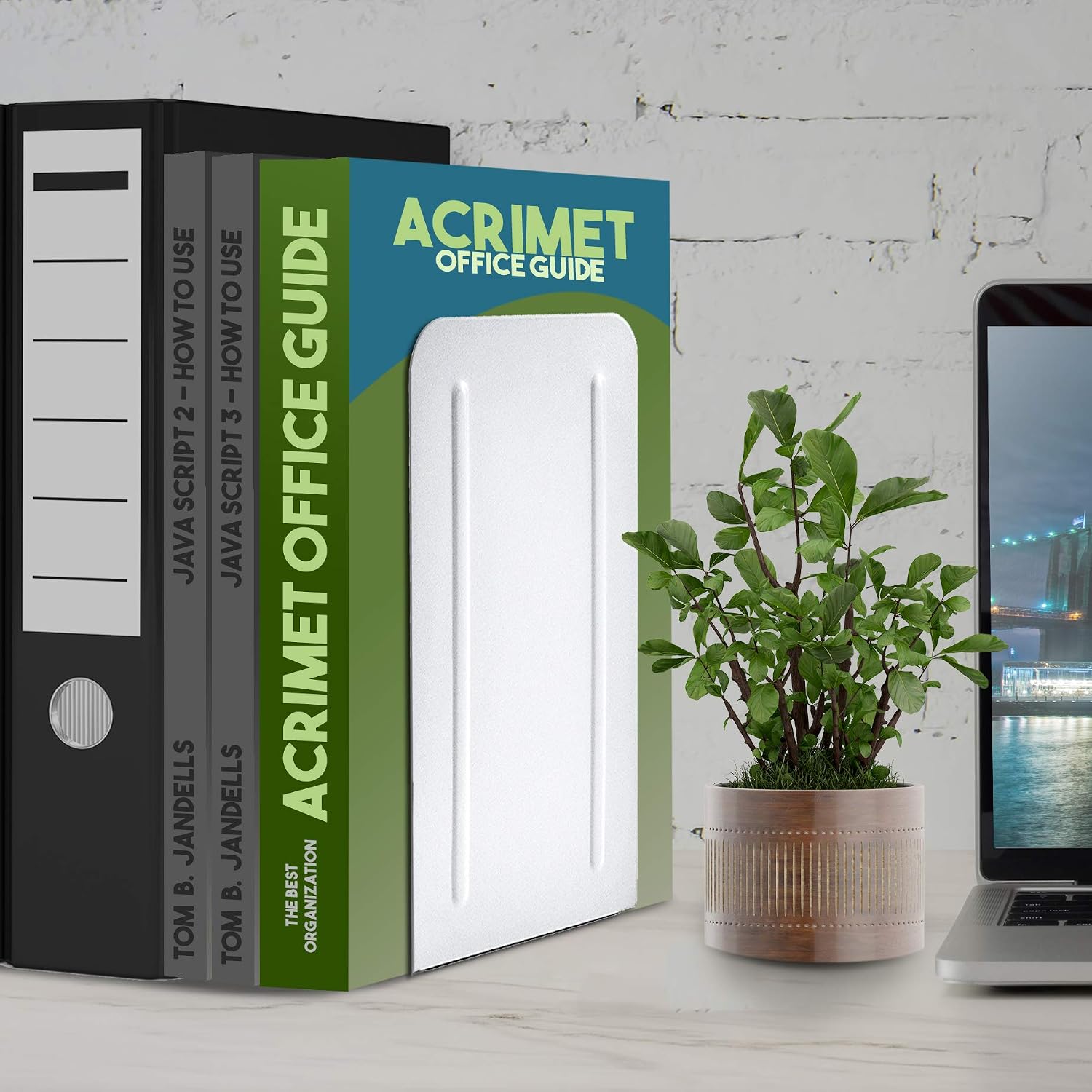 Heavy Duty Steel Metal Book Ends / White