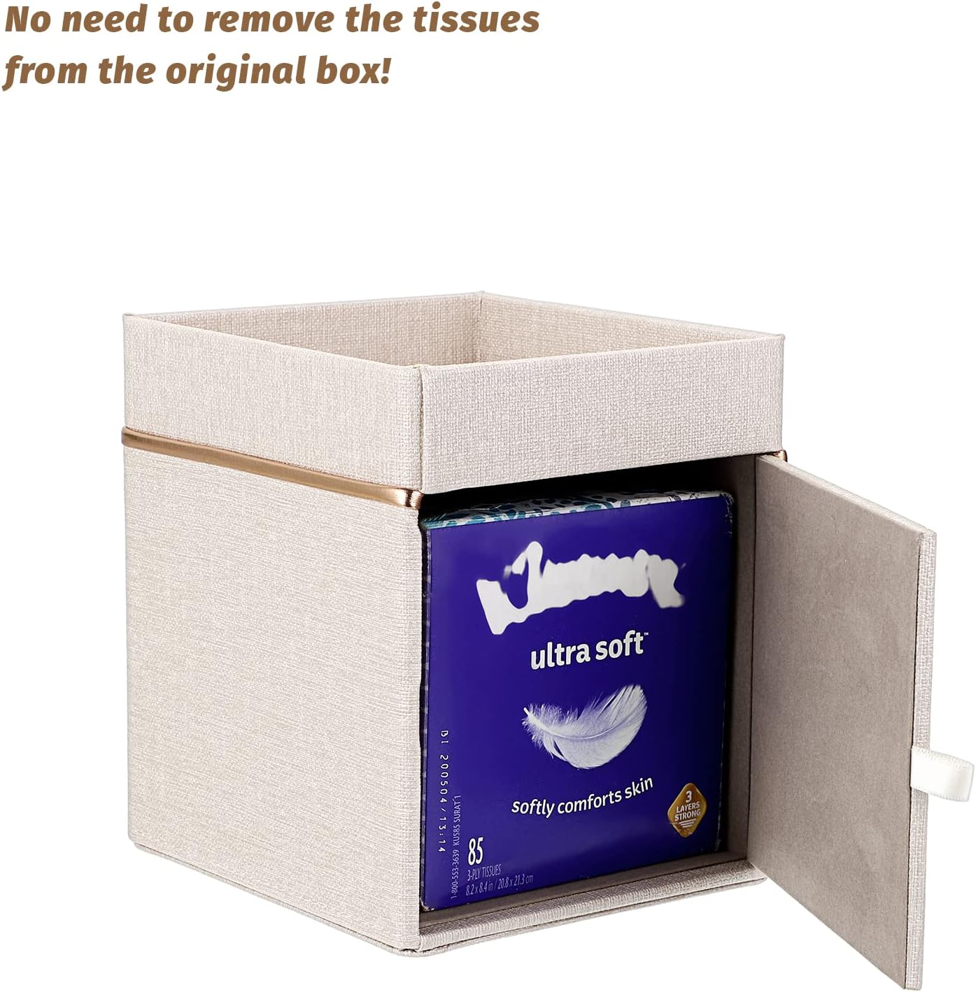Linen Square Tissue Box Cover / Beige