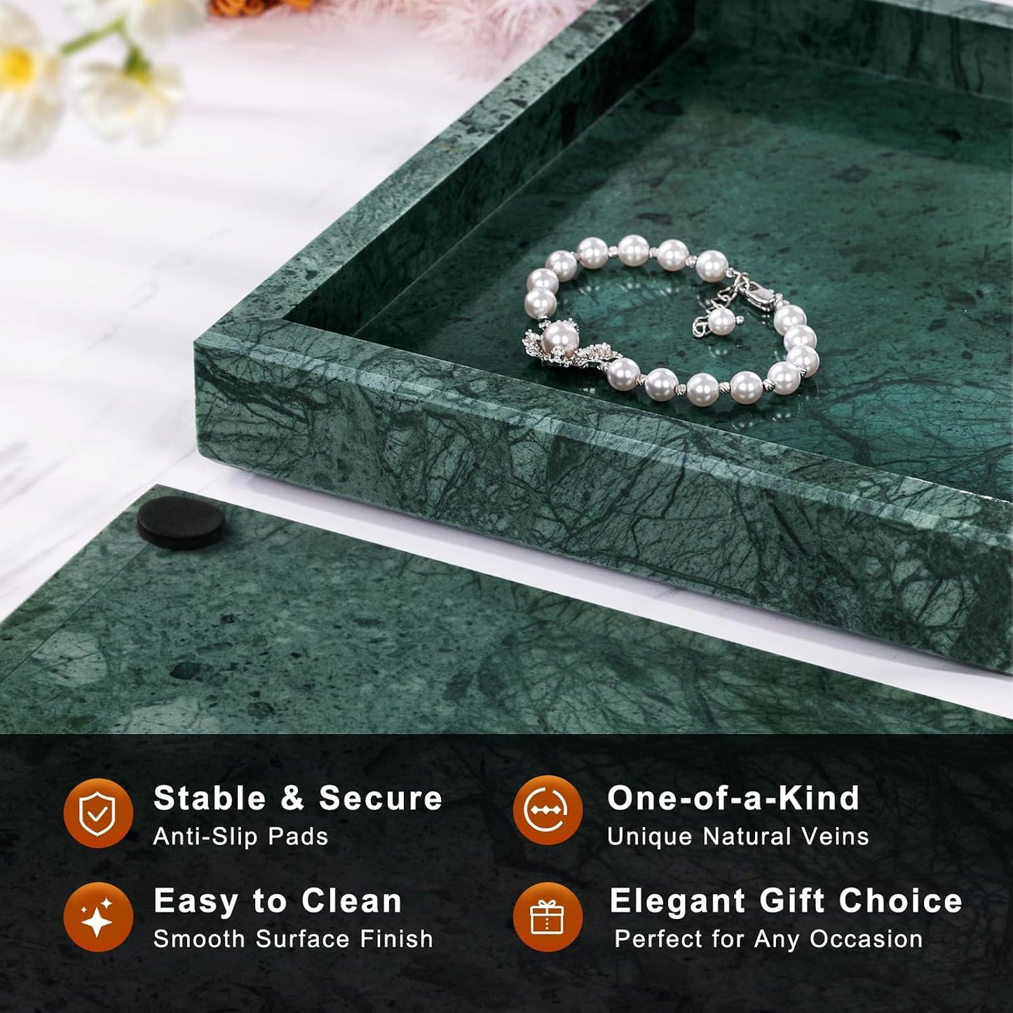 Marble Bathroom Tray for Countertop & Home Decor / Green