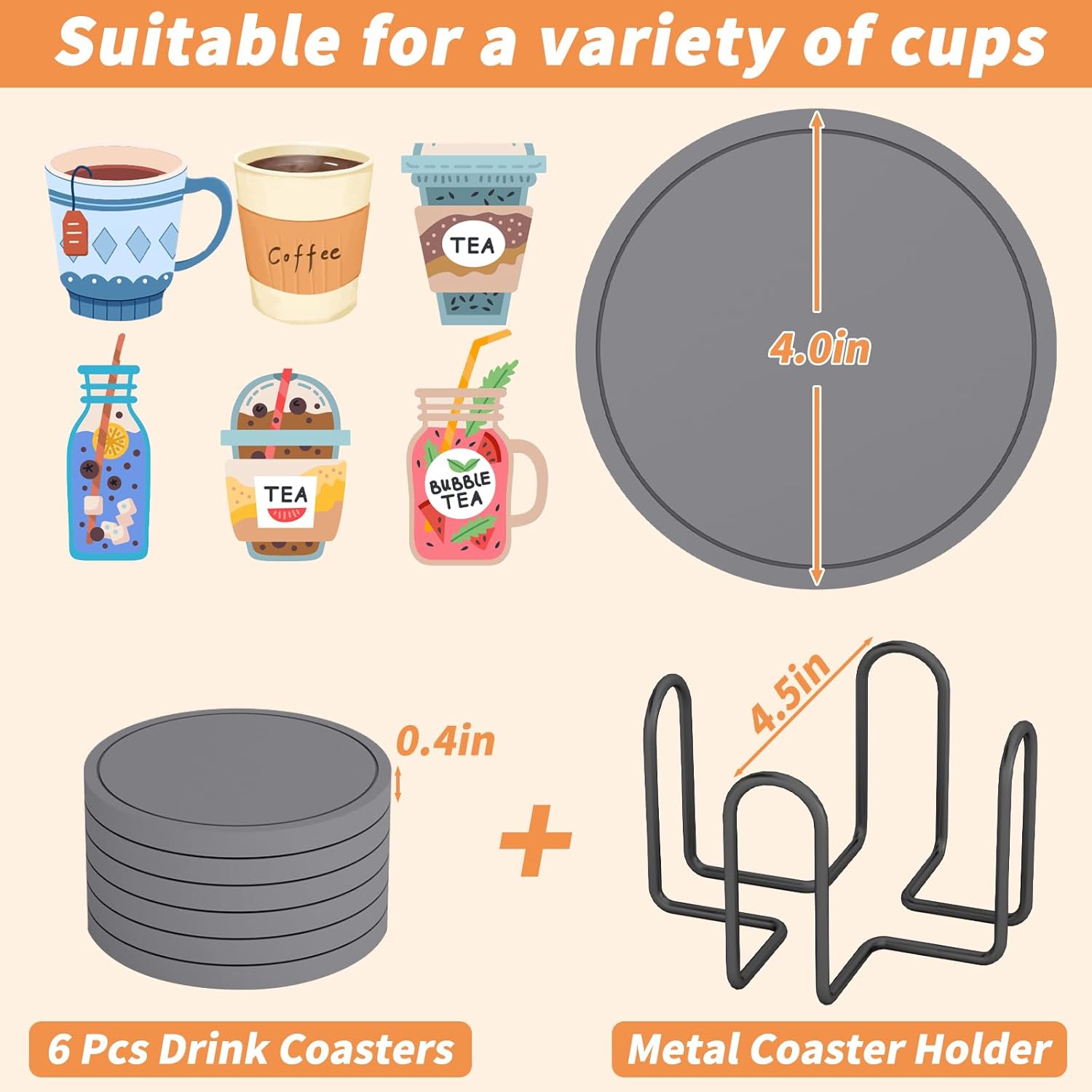 Holder / Super Absorbent Diatomaceous Earth Coasters Set / Gray / 4 Inch / Set of 6