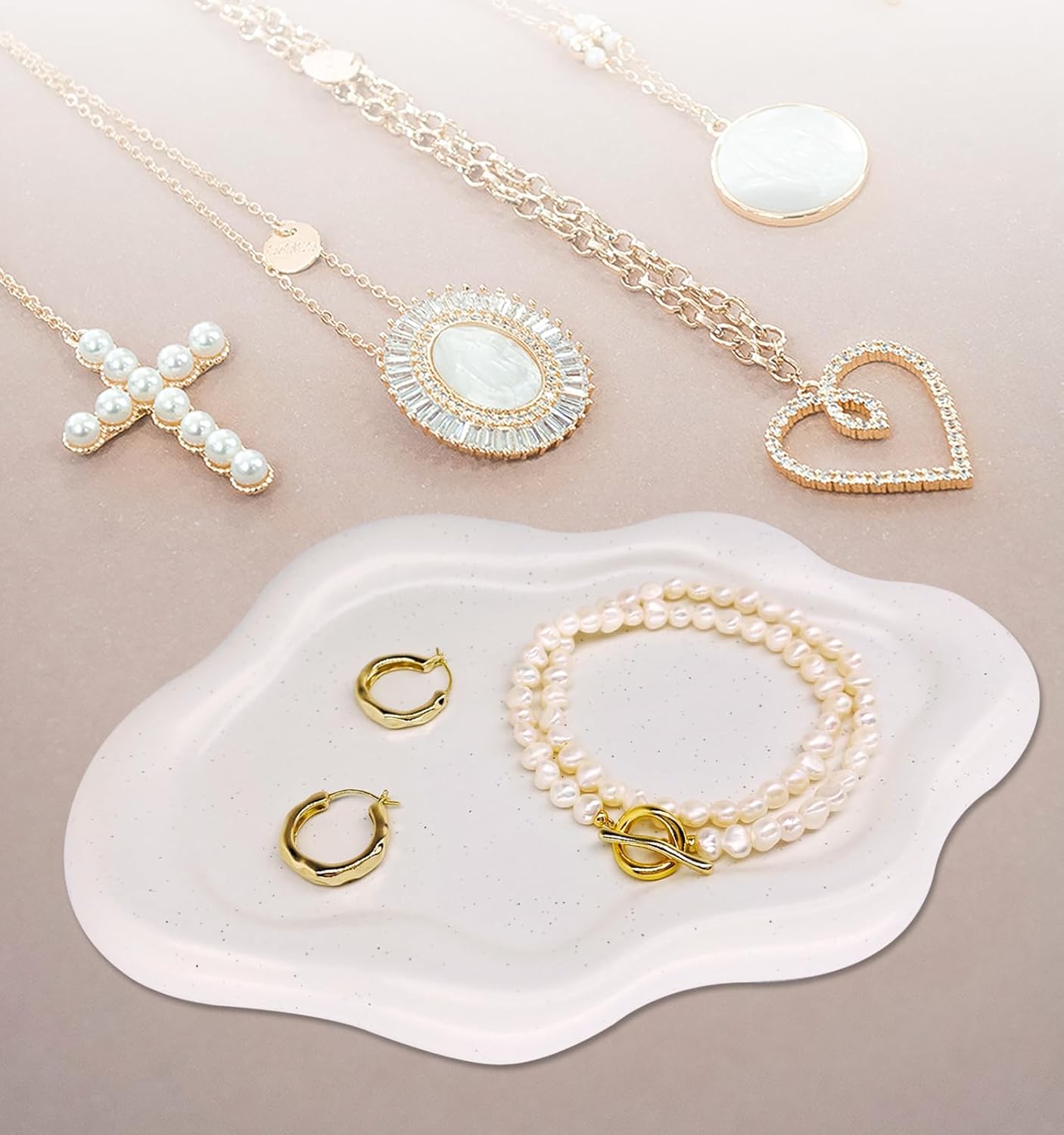 Cloud Tray Jewelry Plate / Spotted Matte White