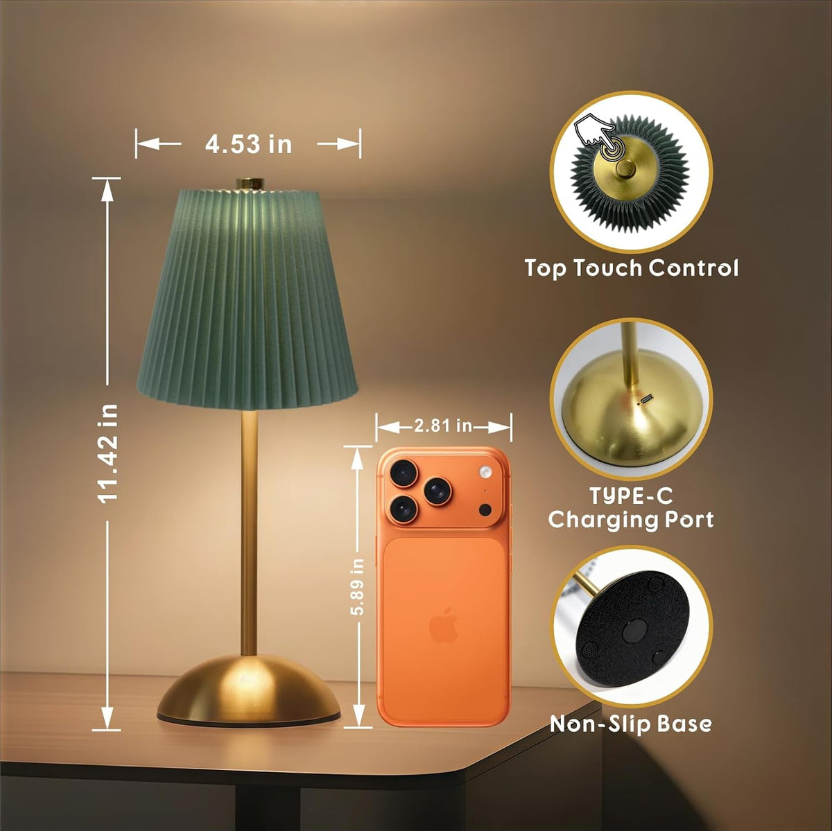 2-Pack LED Cordless Table Lamps, Green Rechargeable Battery Lamps | Mini Battery Operated Lamps, Dining Table Lamp