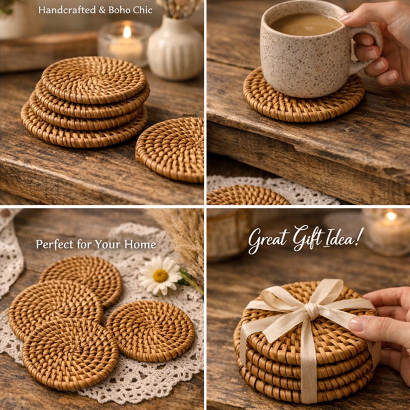 Coaster Set Without Holder / 5 Inches / 5" Without Holder / Natural / Set of 6