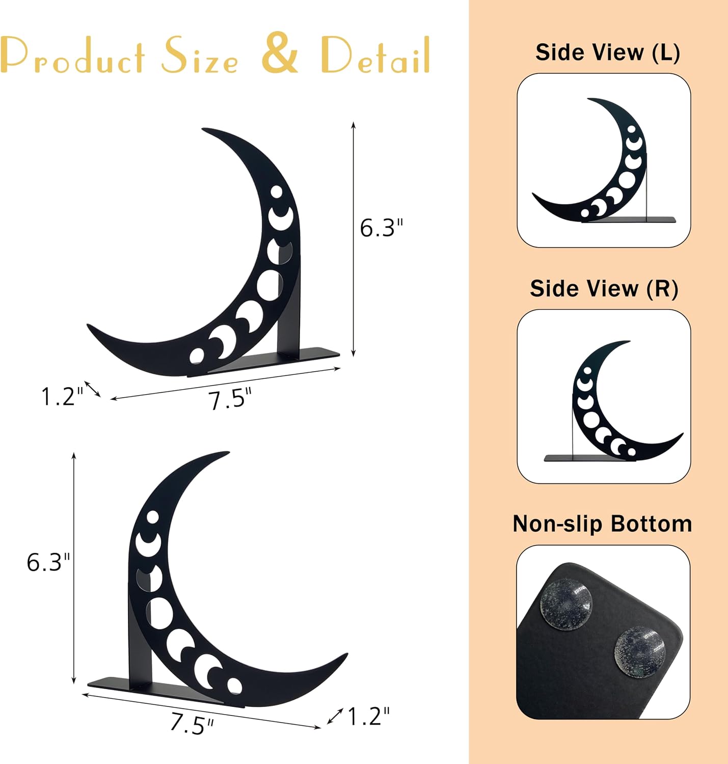 Moon Bookends Moon Phase Metal Decor Moon Book Ends