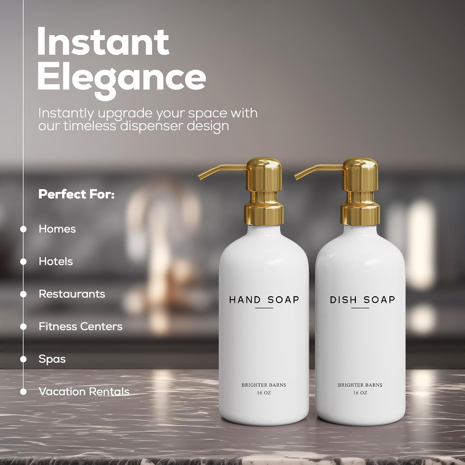 Luxury Glass Hand and Dish Soap Dispenser Set by Brighter Barns - Kitchen Soap Dispenser Set & Stainless Steel Pump