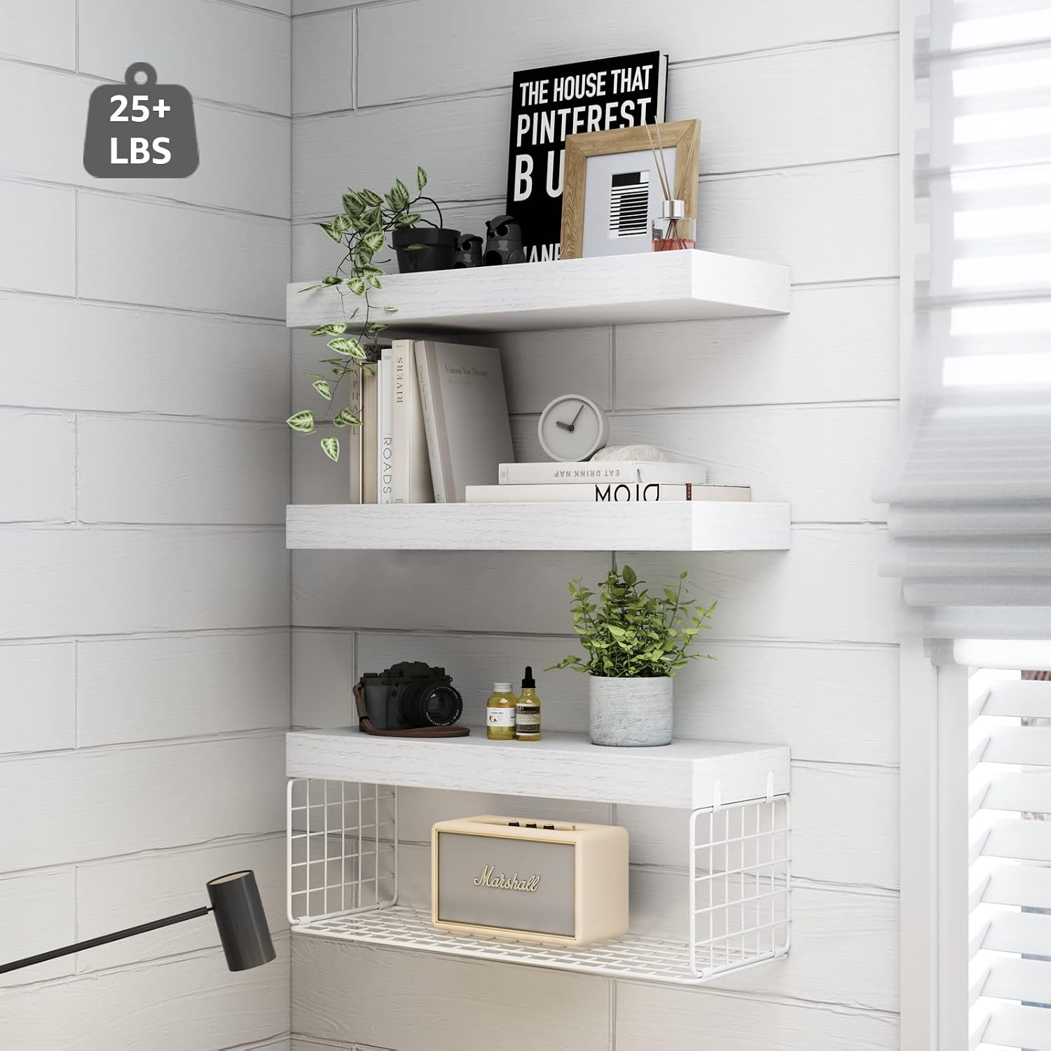 QEEIG Bathroom Shelves Over Toilet - Wall Mounted Floating Shelves Toilet Paper Storage Small Farmhouse Decor Shelf 16