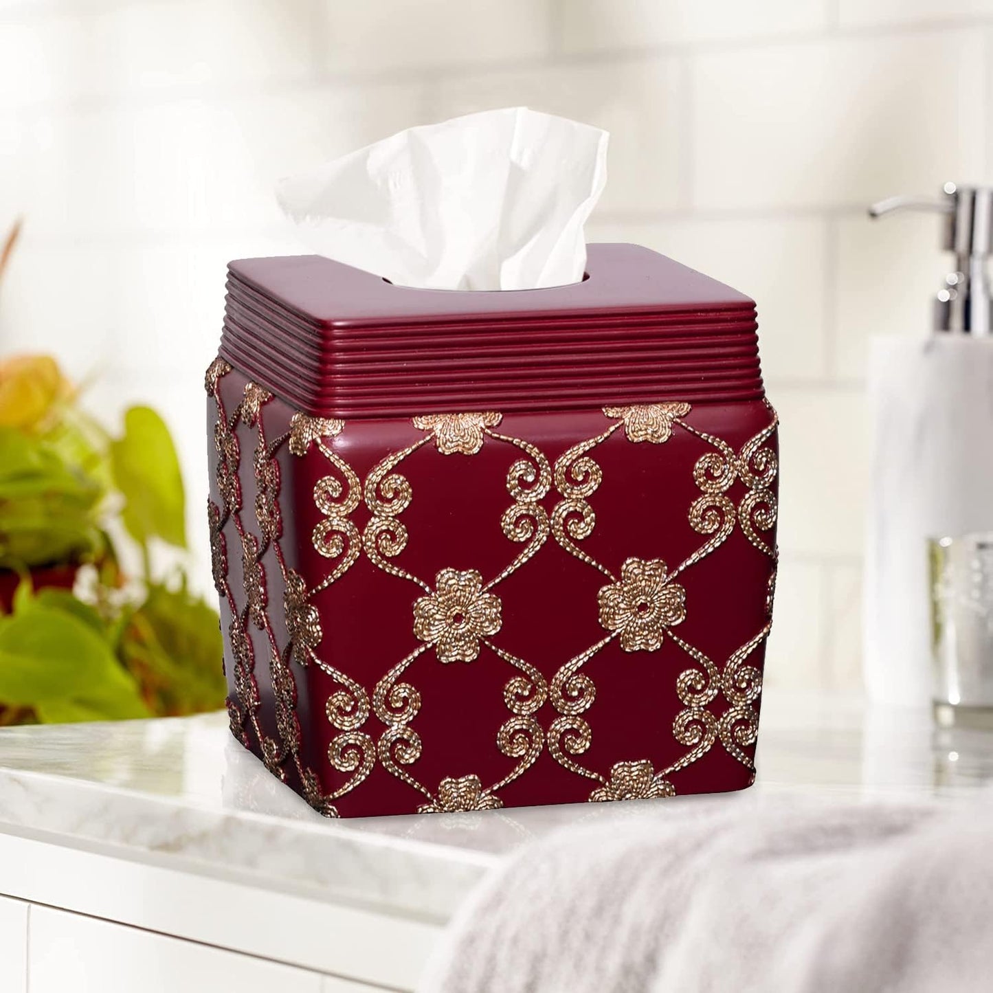Zahari Home 2pc Elegant Rose Luxury Bathroom Accessories Set Modern Shower Basket & Tissue Box Classic Luxury