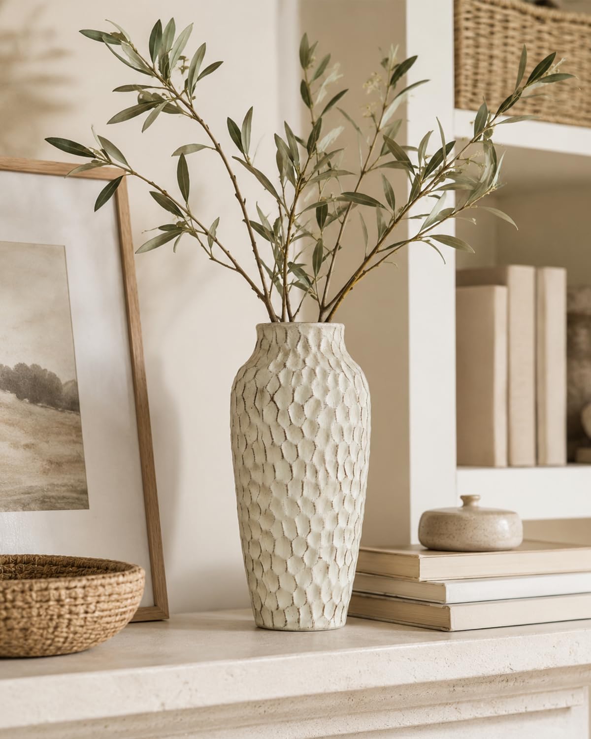 Ceramic Vase / Large Rustic Textured Decorative Vase for Farmhouse Home Decor / Yellow / 12.4 Inch
