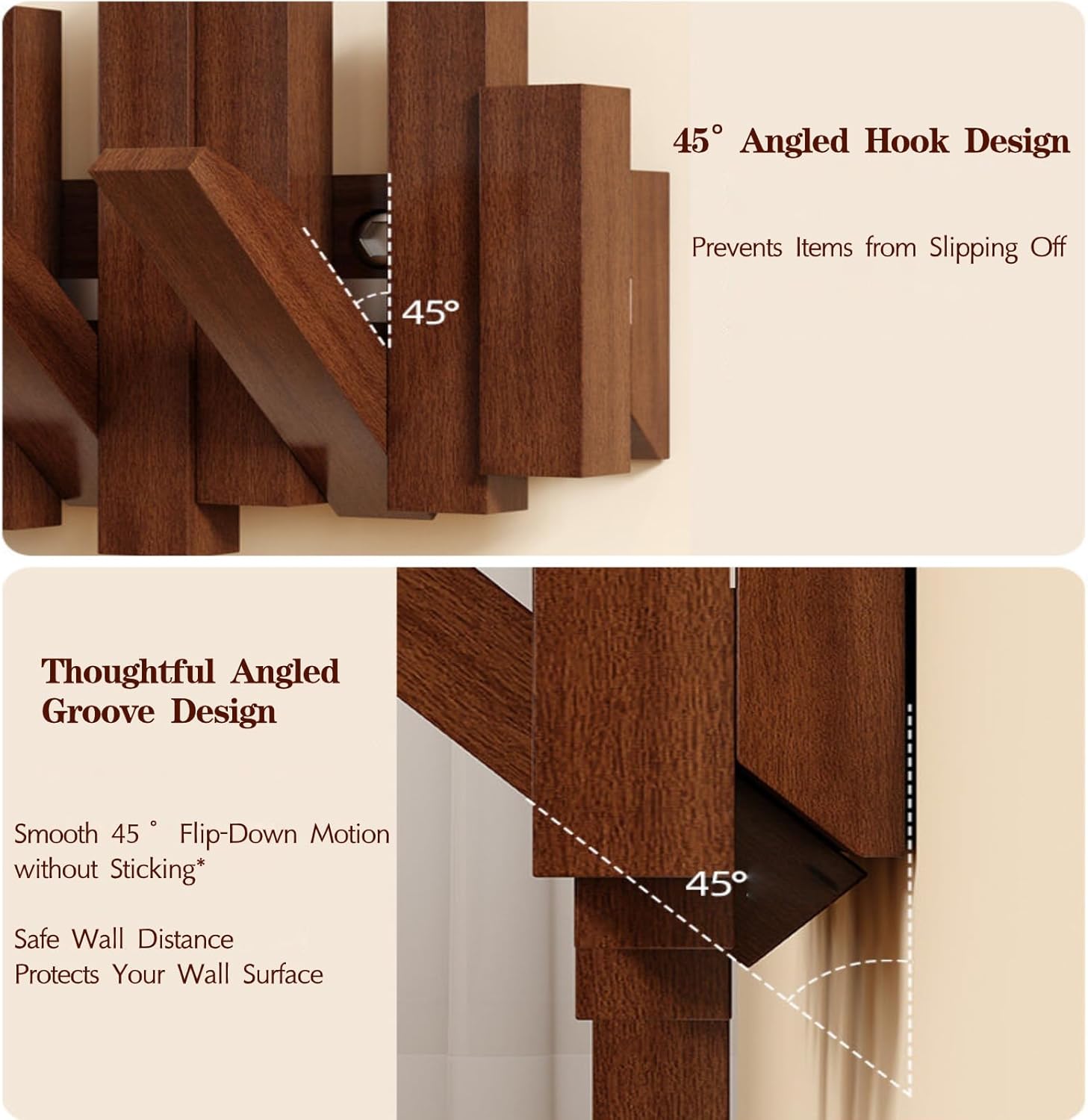Wooden Magnetic Wall Hooks / Walnut / 6hooks