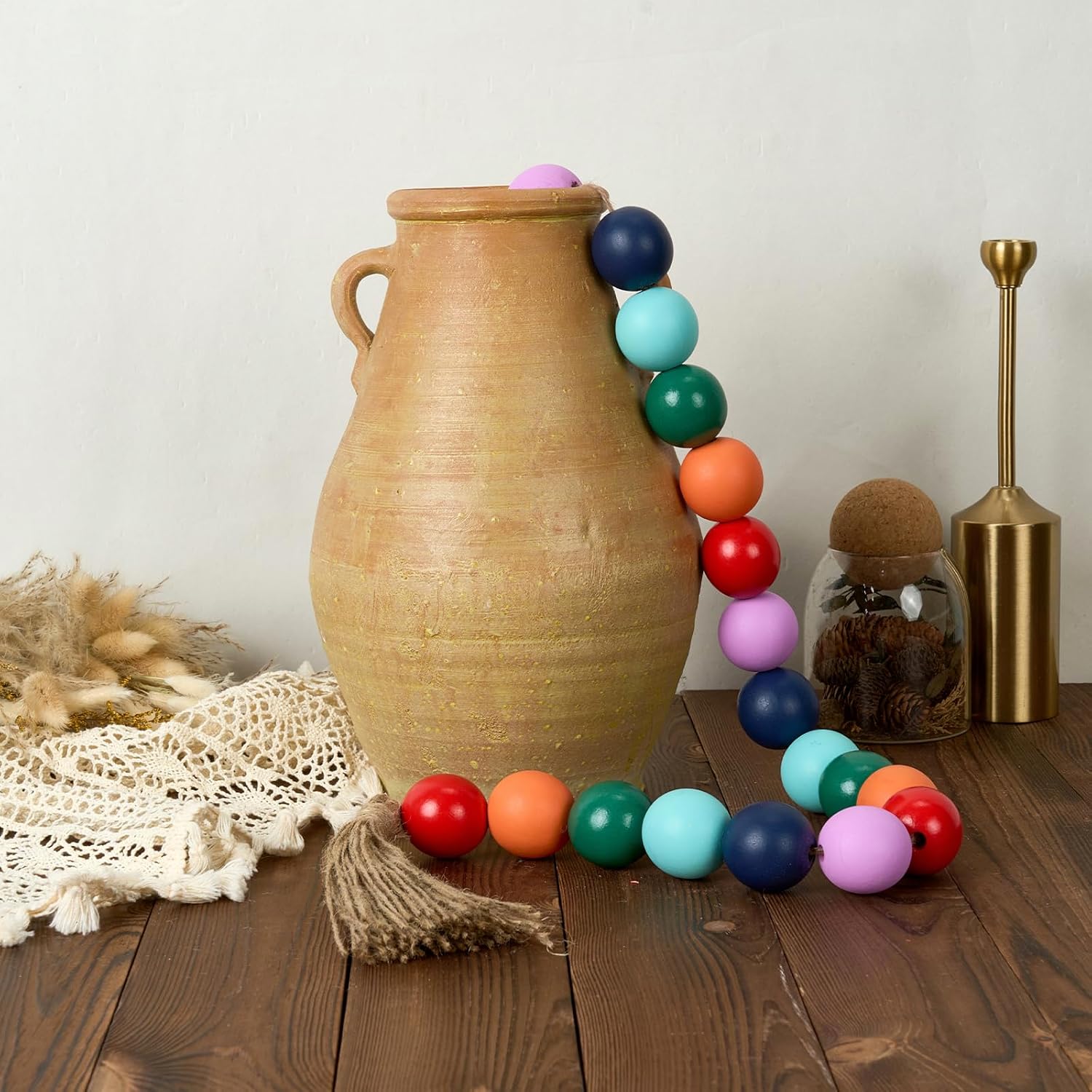 Extra Large Wood Bead Garland Colorful / 8 Colorful / 41 Inches