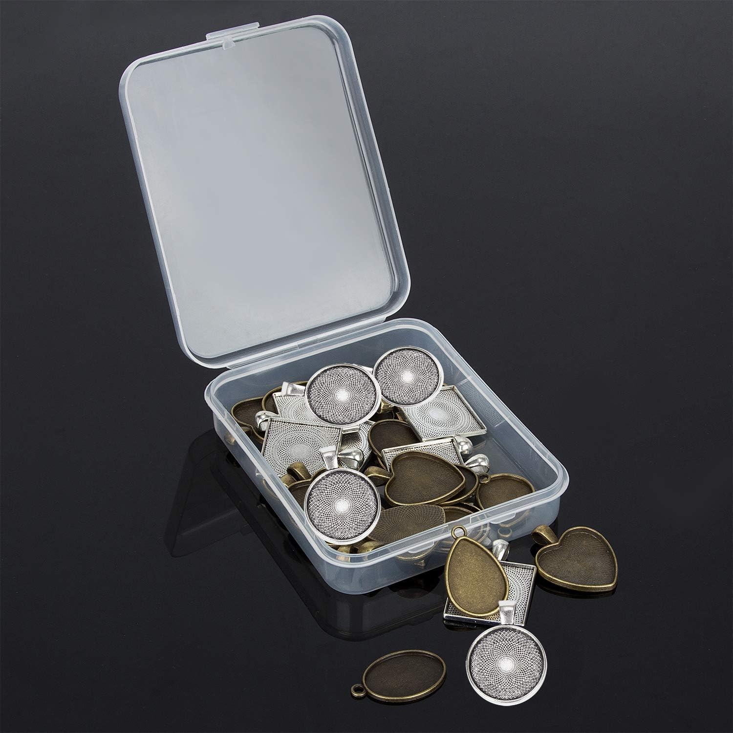 Resin Jewelry Molds Pendant Trays Making Kit / Metal Pendant+1 Pc Silicone Casting Molds / Set of 30