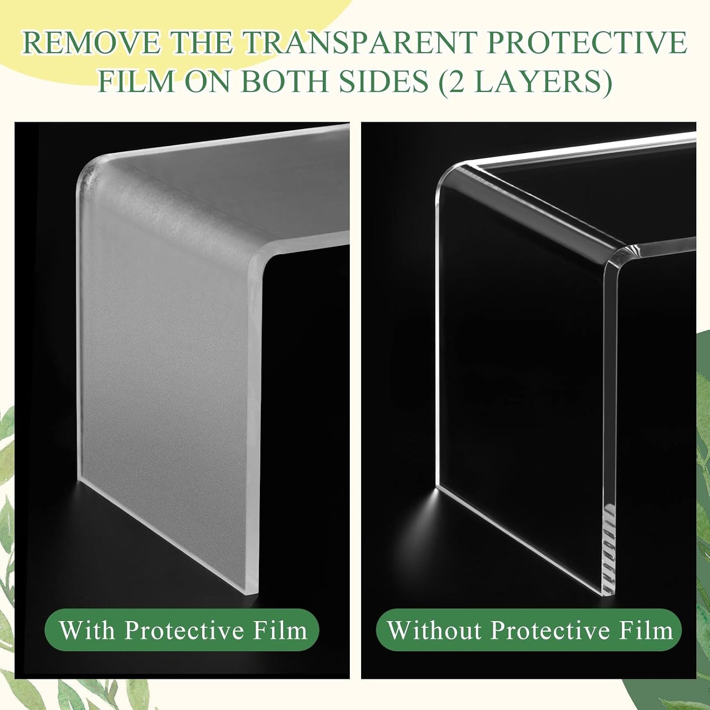RattanView 2 Pcs 19 x 8 x 7 Inch Large Acrylic Riser Display Stands, 8 mm Extra Thick Heavy Duty Acrylic Shelf Riser