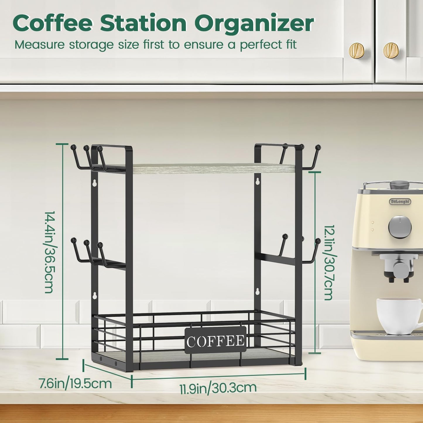 EsLuker.ly Coffee Mug Cup Holder Tree Bar Station Organizer, 2 Tier Light Grey