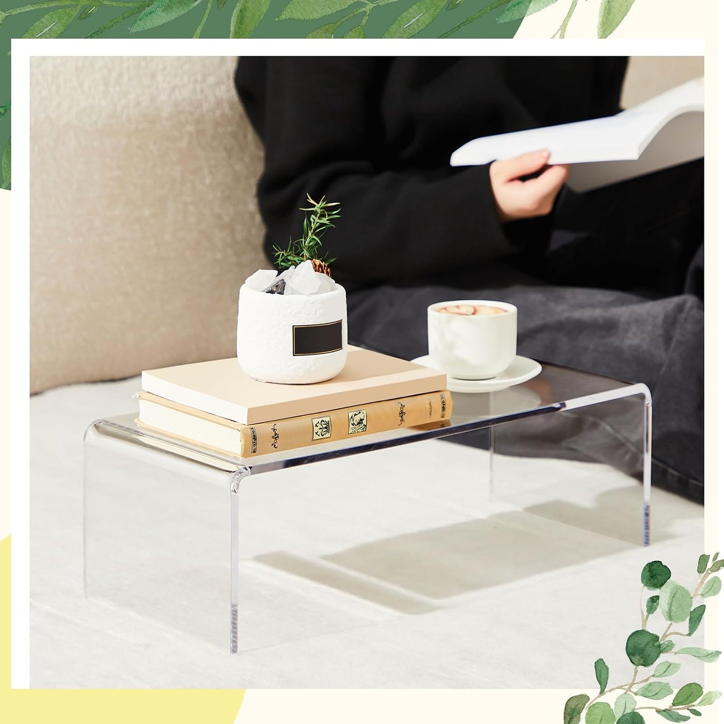 RattanView 2 Pcs 19 x 8 x 7 Inch Large Acrylic Riser Display Stands, 8 mm Extra Thick Heavy Duty Acrylic Shelf Riser