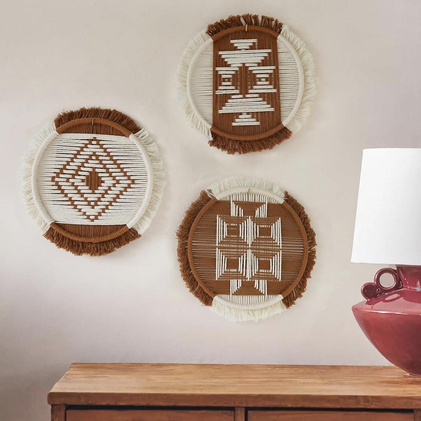 Macrame Wall Hanging Boho Decor / Brown and Ivory / Set of 3