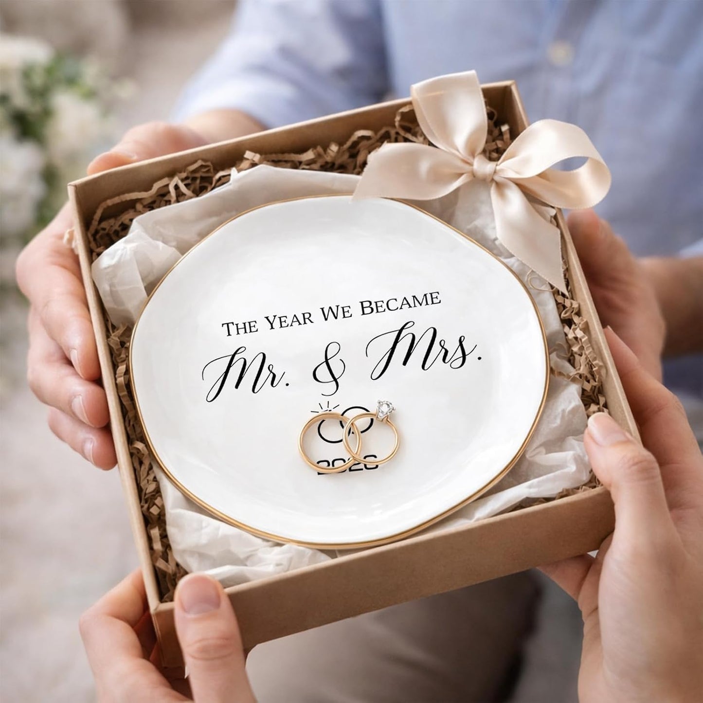 Elegant Ceramic Ring Holder for Engagement / The Year We Became Mr & Mrs 2026