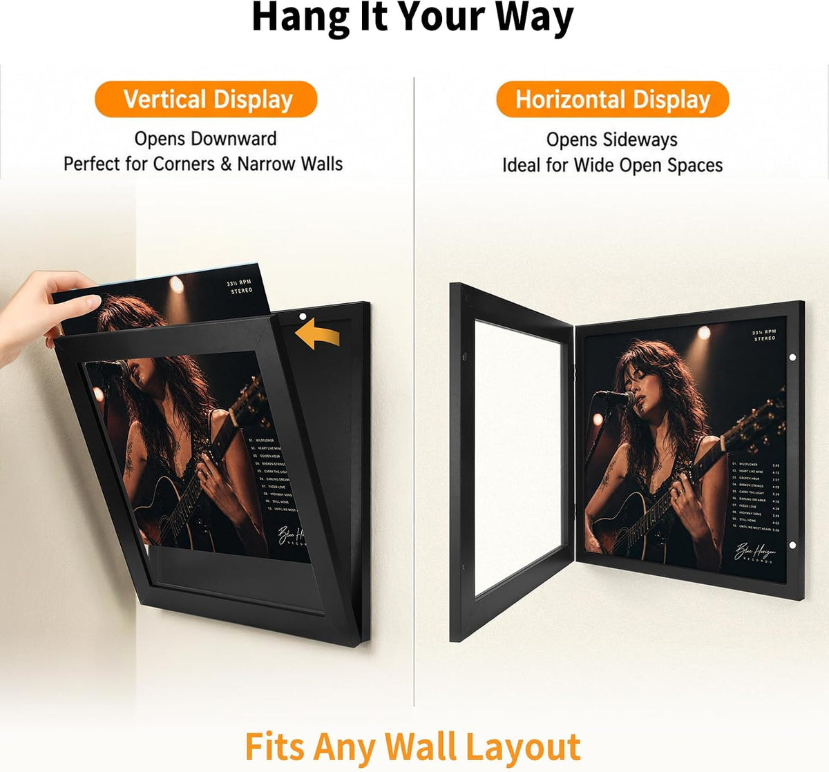 4 Pack 12"x12" Front-Opening Magnetic Vinyl Record Frame | Holds Up to 3 LPs & Fits Gatefold, Album Cover Display with