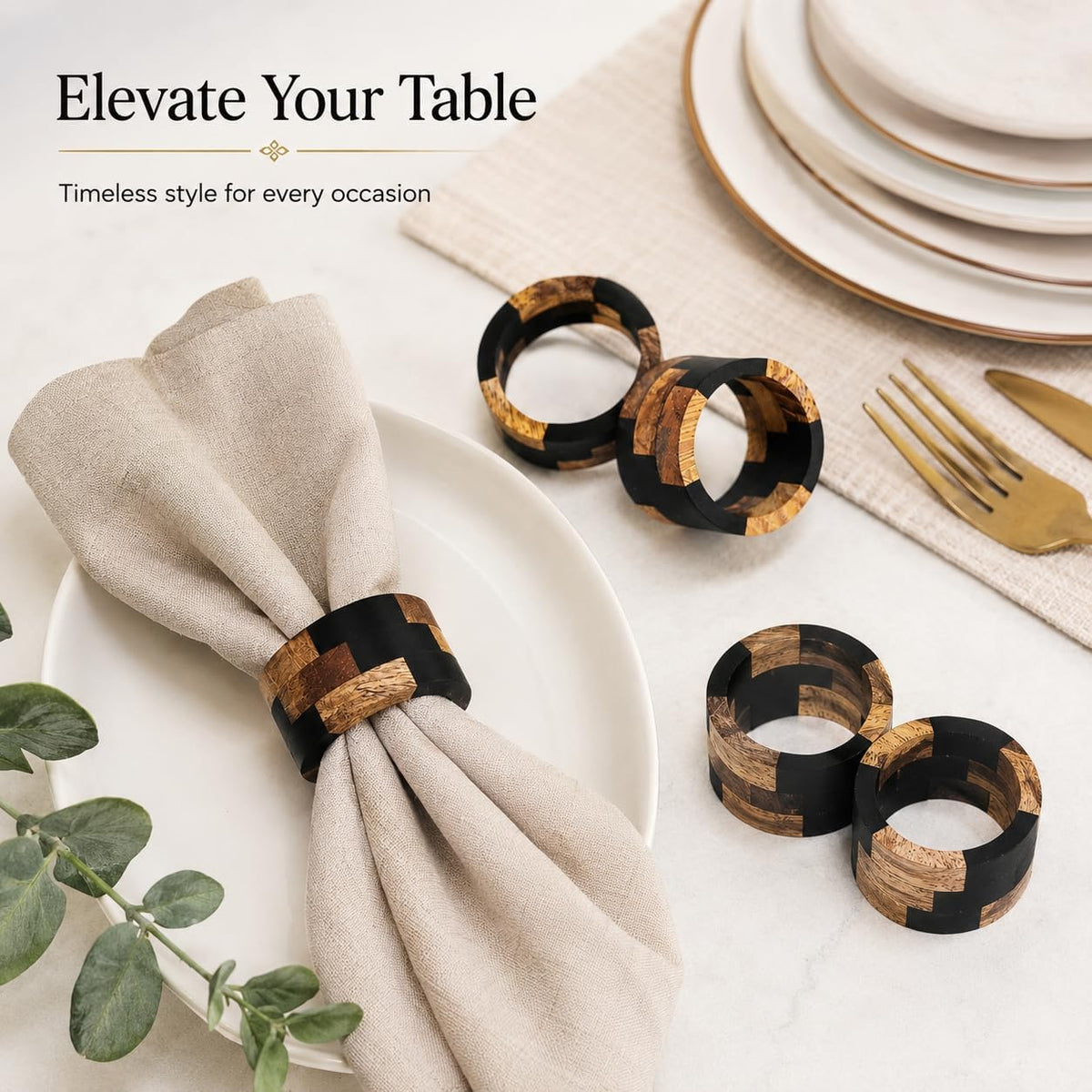 Wooden Napkin Rings - Set of 12 Wood Napkin Holders for Modern Tabletop Decor, Perfect for Weddings, Parties, Special