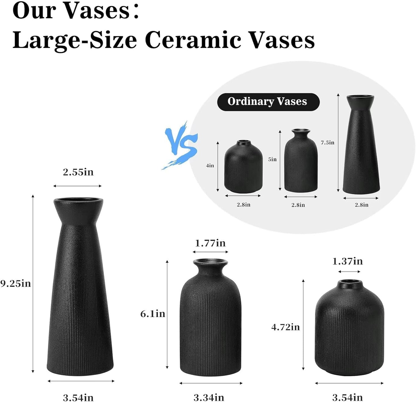 Ceramic Flower Vases / Black / Set of 3