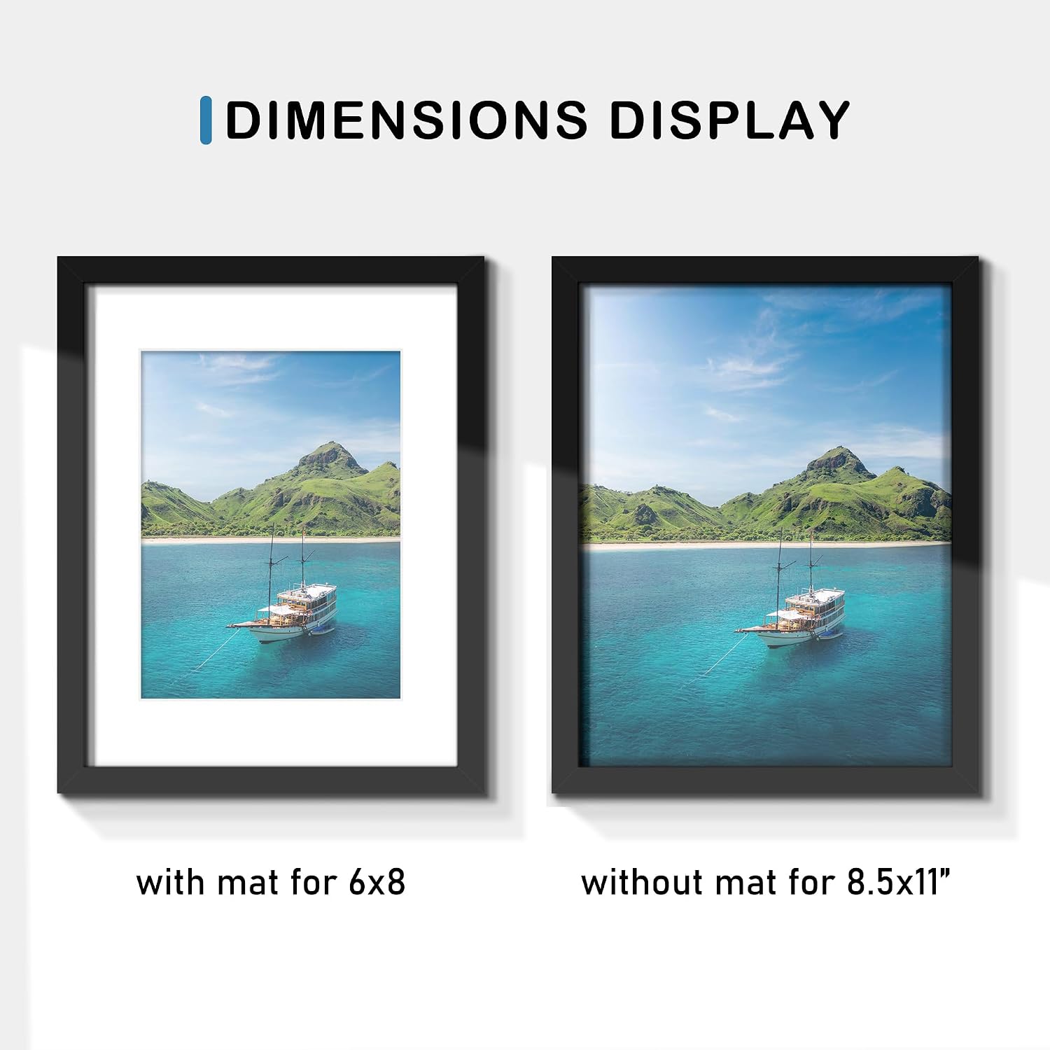 Wiscet 8.5x11 Picture Frame Set of 9, for Wall or Tabletop Display, Black | Display Pictures 6x8 with Mat or 8.5x11