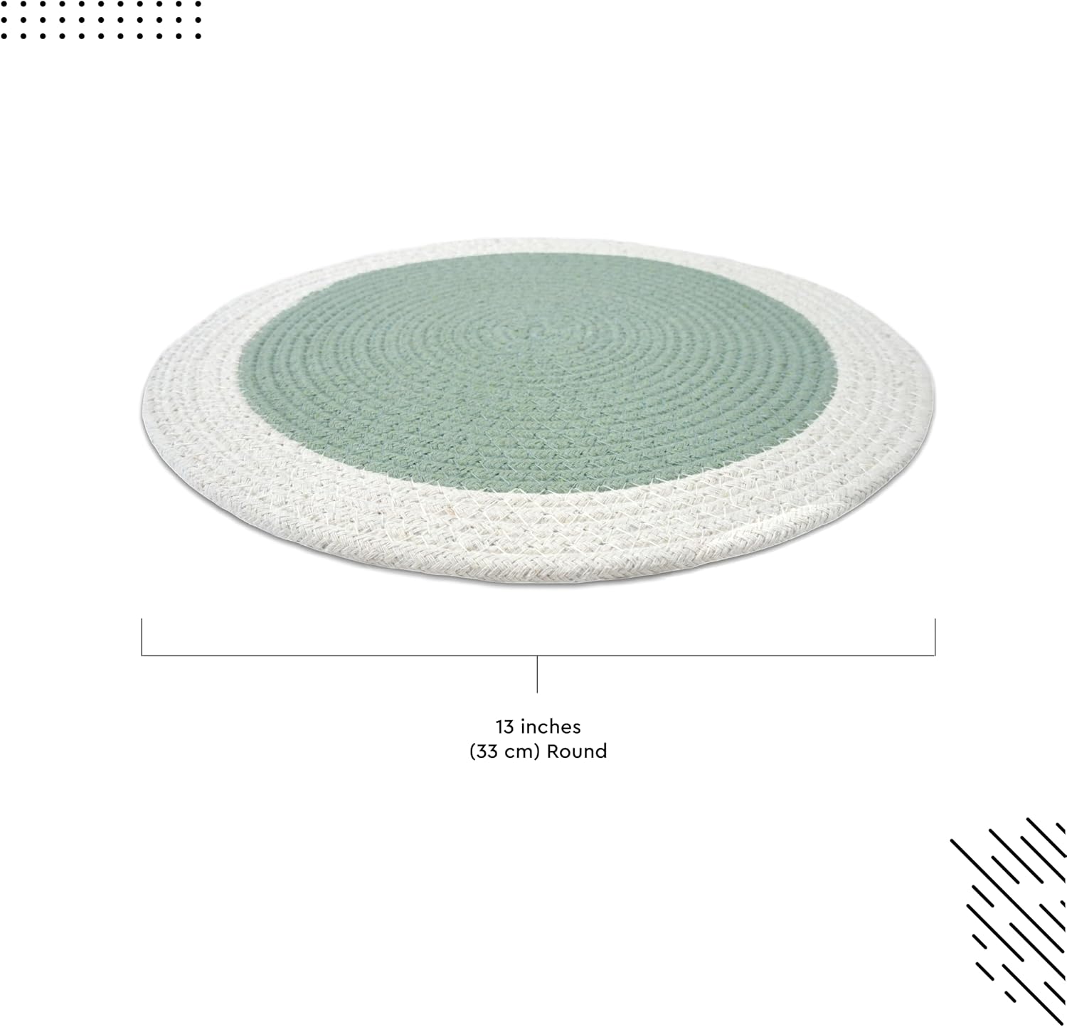 Encasa XO Placemats, Round Cotton Dining Table Mats 13" | Sage & Off White, Handcrafted Ribbed Texture | Heat Resistant