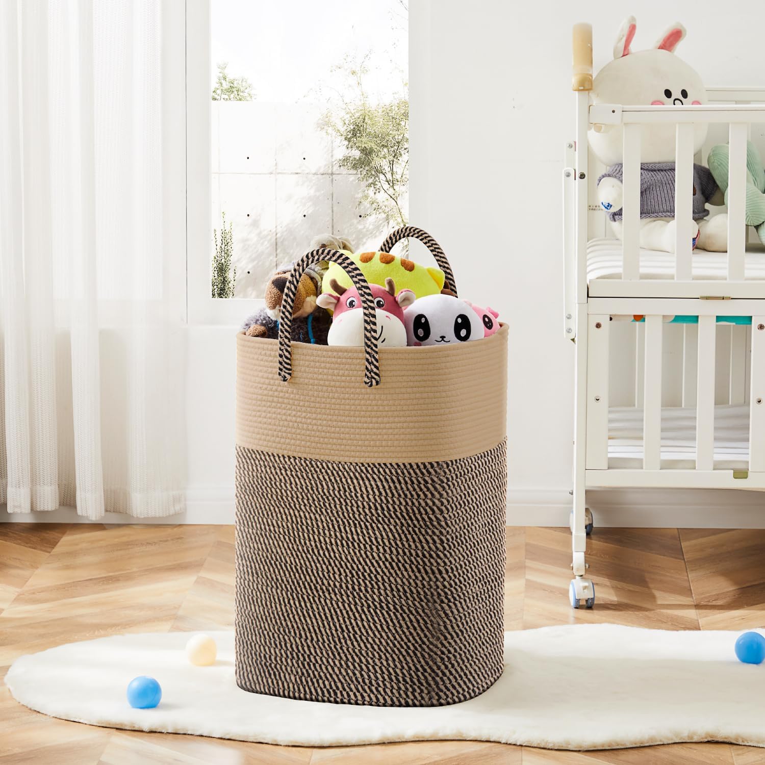 Laundry Basket / Woven Cotton Rope Laundry Hamper / 60L / Jute