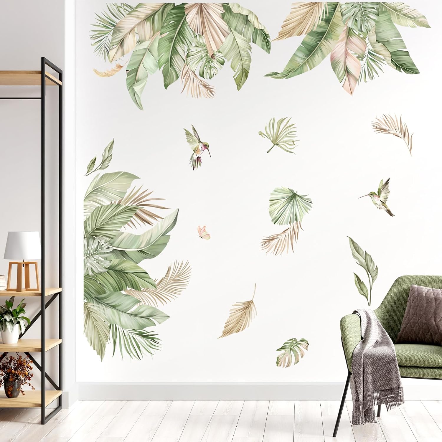 Boho Tropical Leaves Wall Decals Palm Leaf Hanging Vine Plants Wall Stickers / Boho Leaves / Green