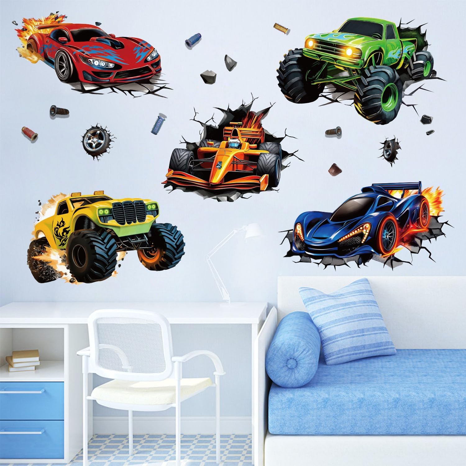 3D Racing Cars Wall Decals