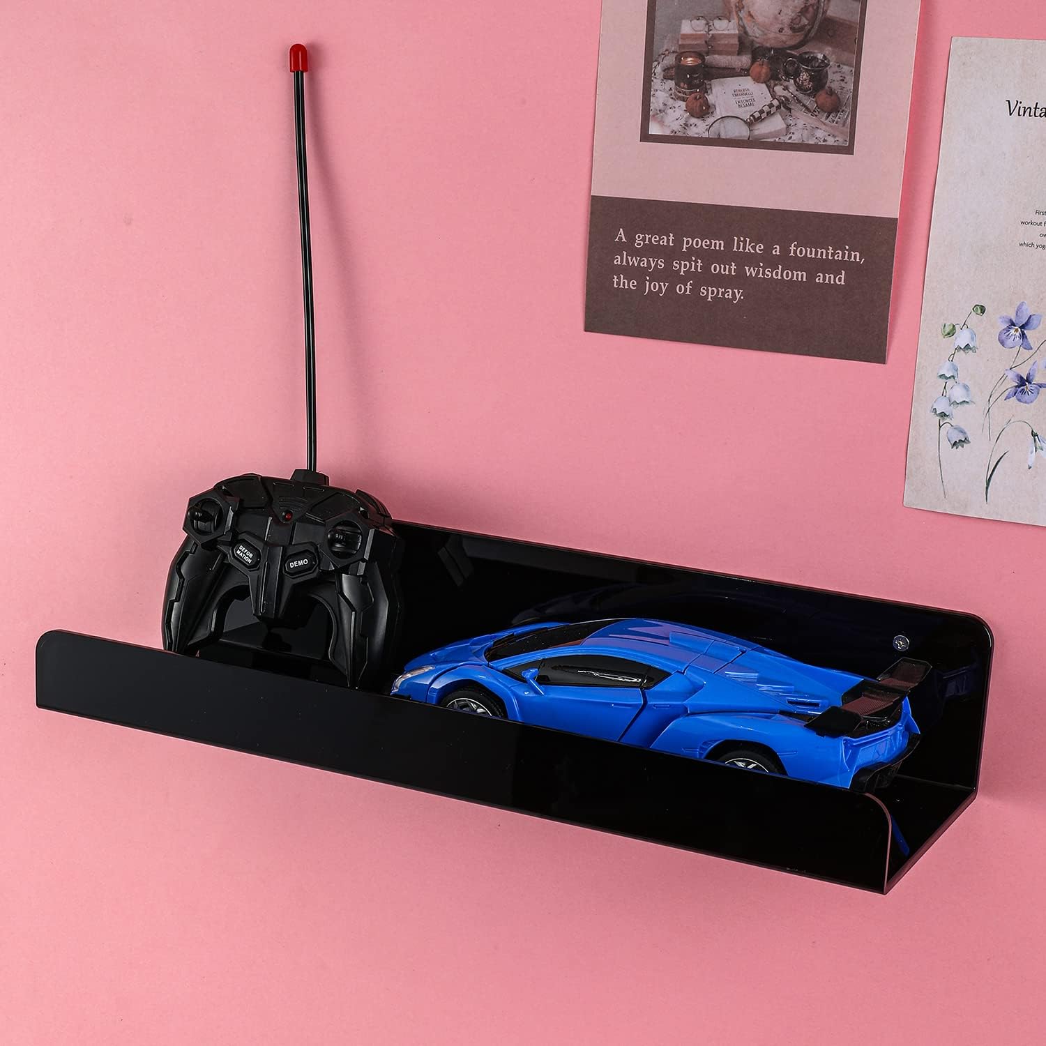 Sooyee 6 Pack Black Floating Shelves, 15 Inch Acrylic Shelves, Wall Mounted Bookshelf, Invisible Picture Ledge Display