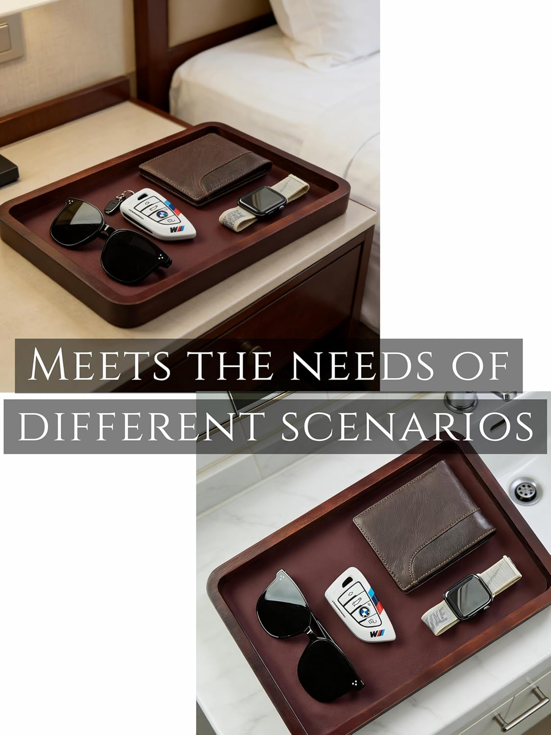 Valet Tray-Light Wood Decorative Key Tray / Brown