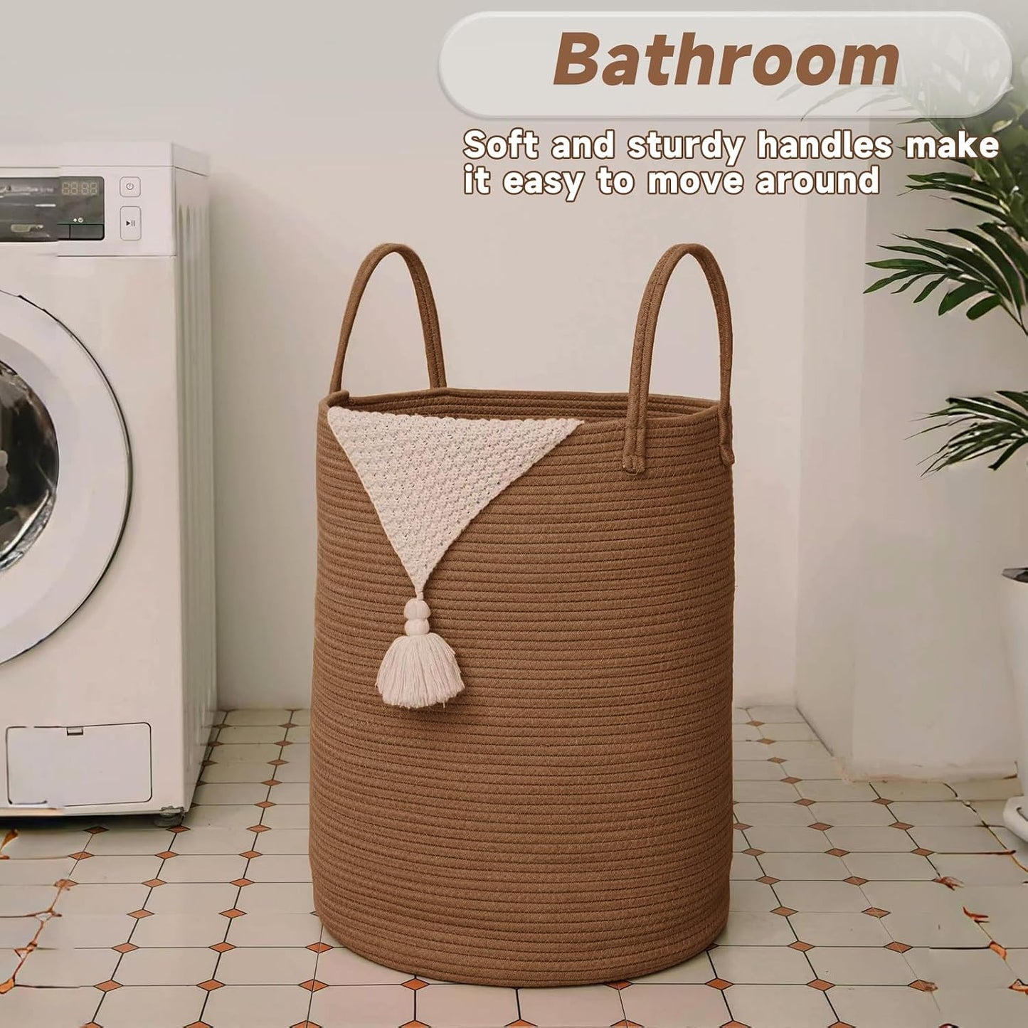 Large Woven Laundry Basket Hamper / Golden Jute / 60L