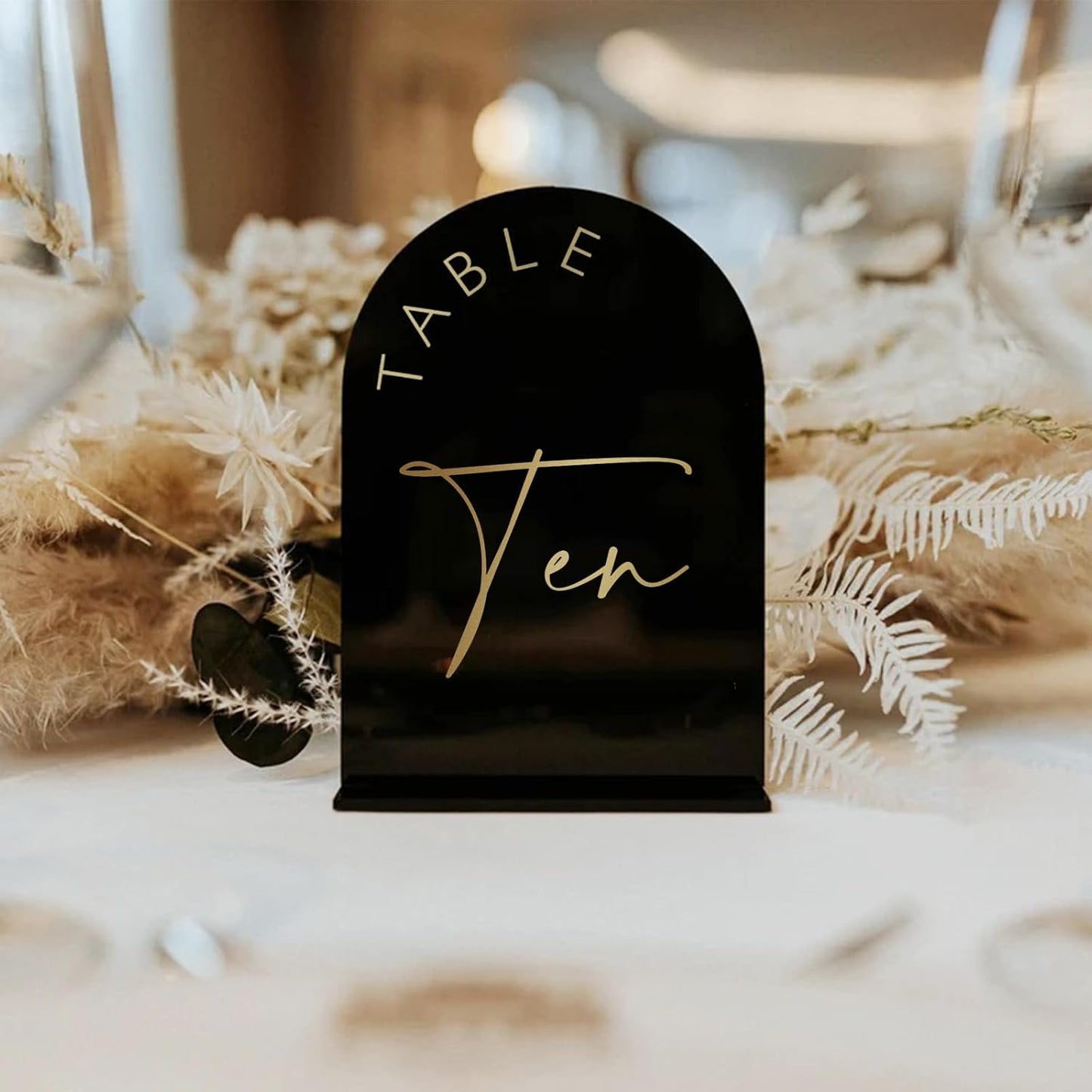Black Arch Wedding Table Numbers 1-20 with Stands, 5x7 Inch Black Arch Acrylic Sign with Gold Letters, Acrylic Table