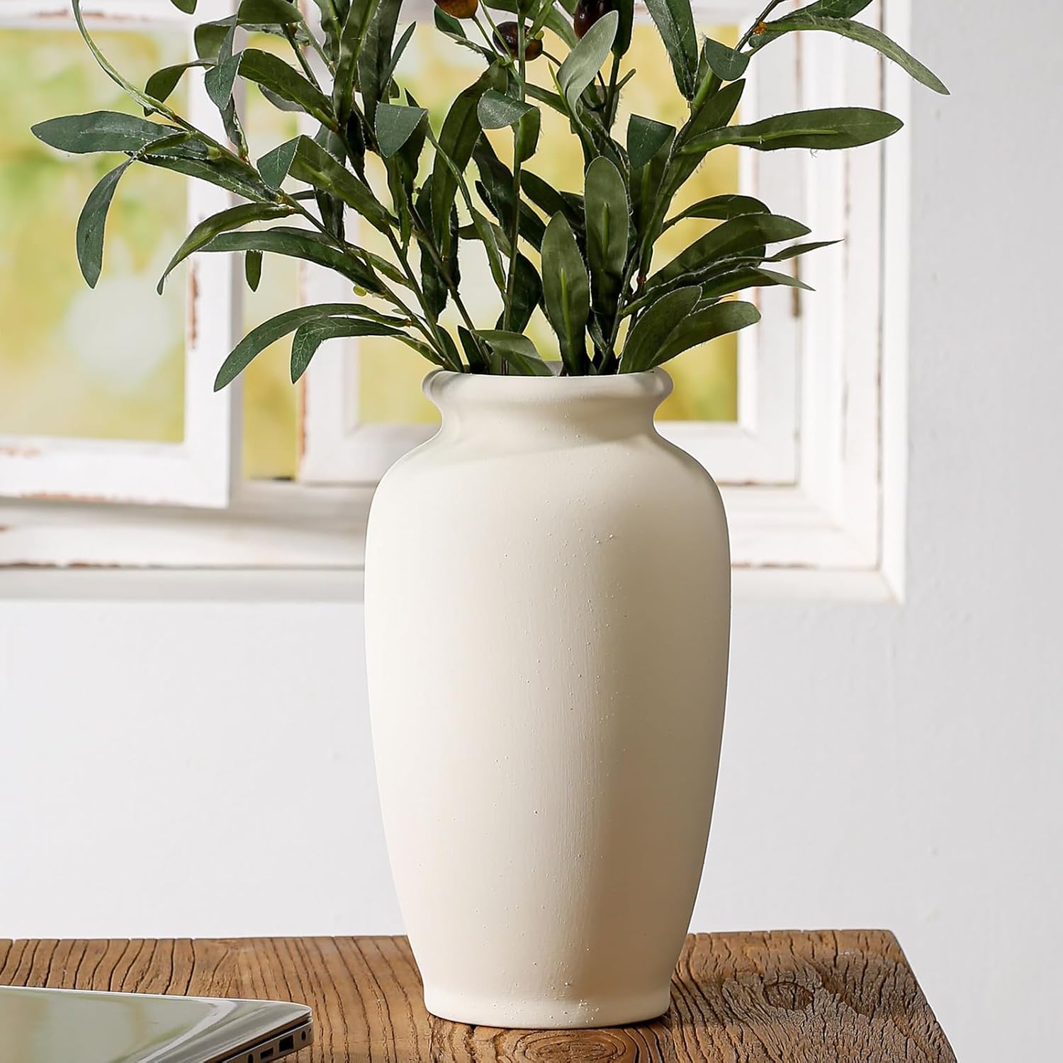 White Ceramic Vase-Boho Decorative Vase / White L