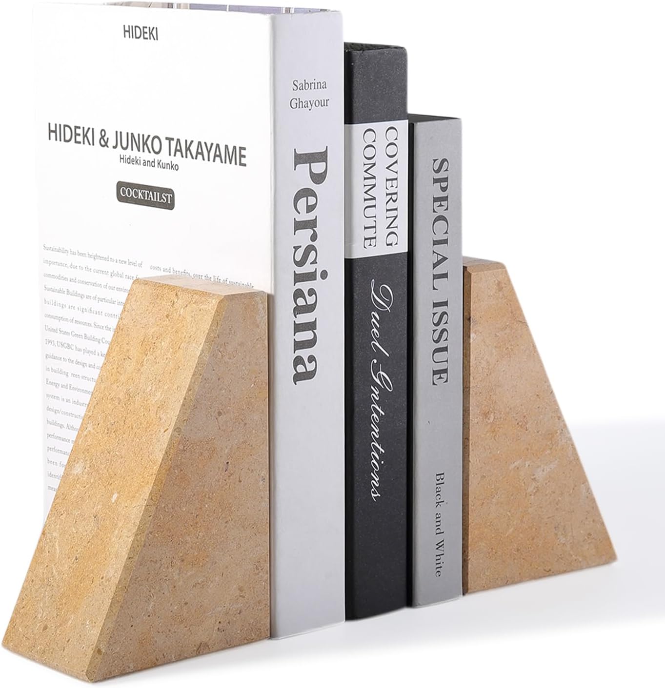 Marble Bookends / Large Bookends for Heavy Books / Trapezoid-brown