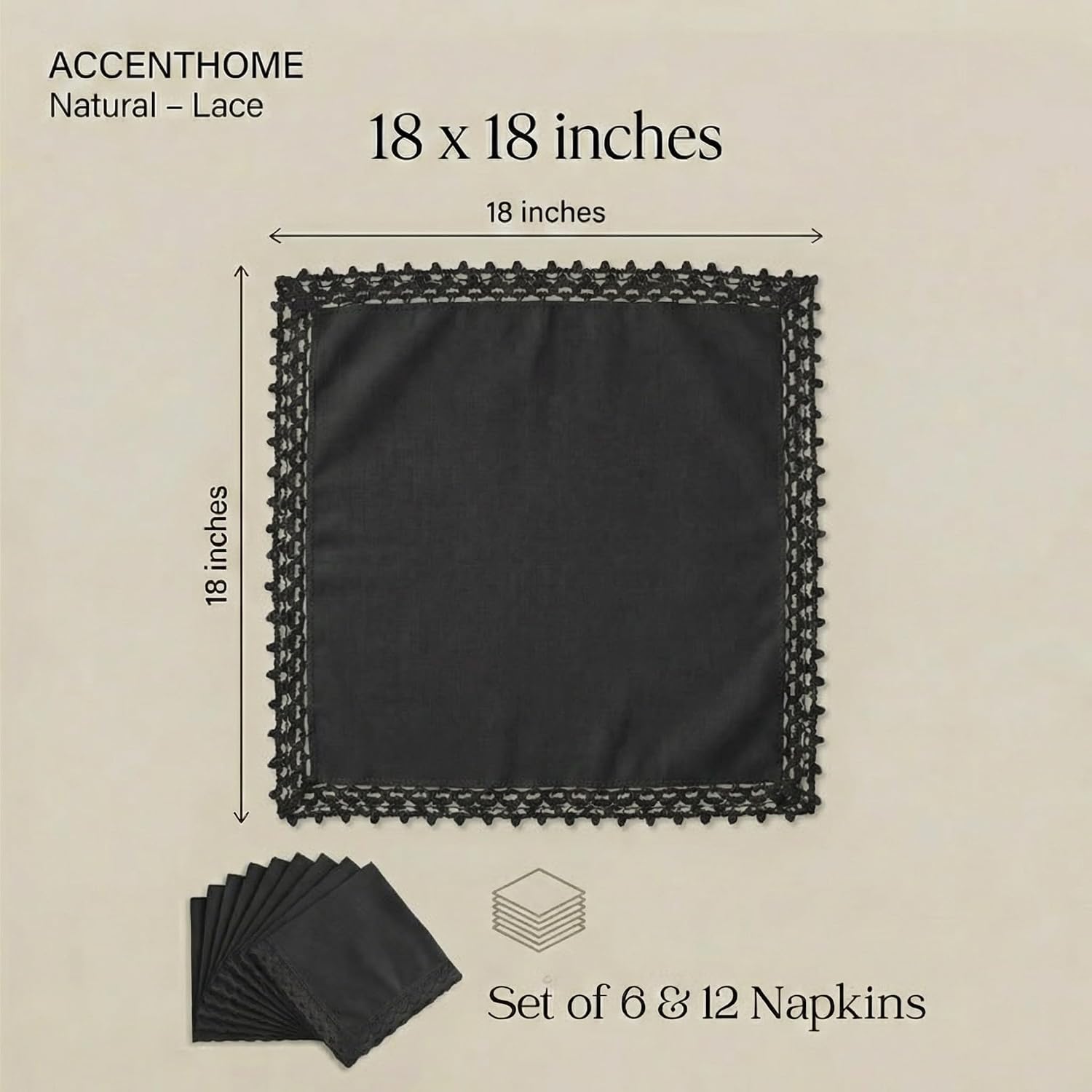 ACCENTHOME Black Cloth Napkins Set of 12 18x18 inch Cotton Dinner Napkins - Washable Soft Premium Hotel Quality
