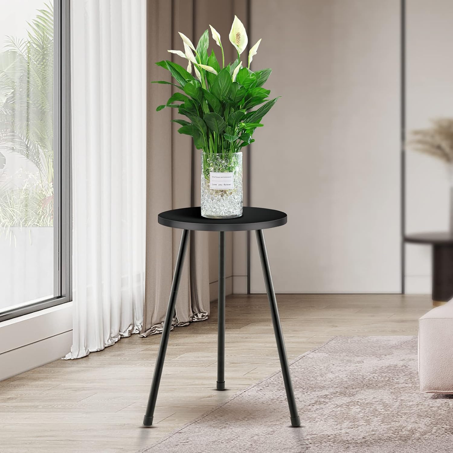 KINNARY Tall Plant Stand, Mid Century Wood Indoor Plant Stand Black Plant Table for Flower Pots, Metal Plant Holder