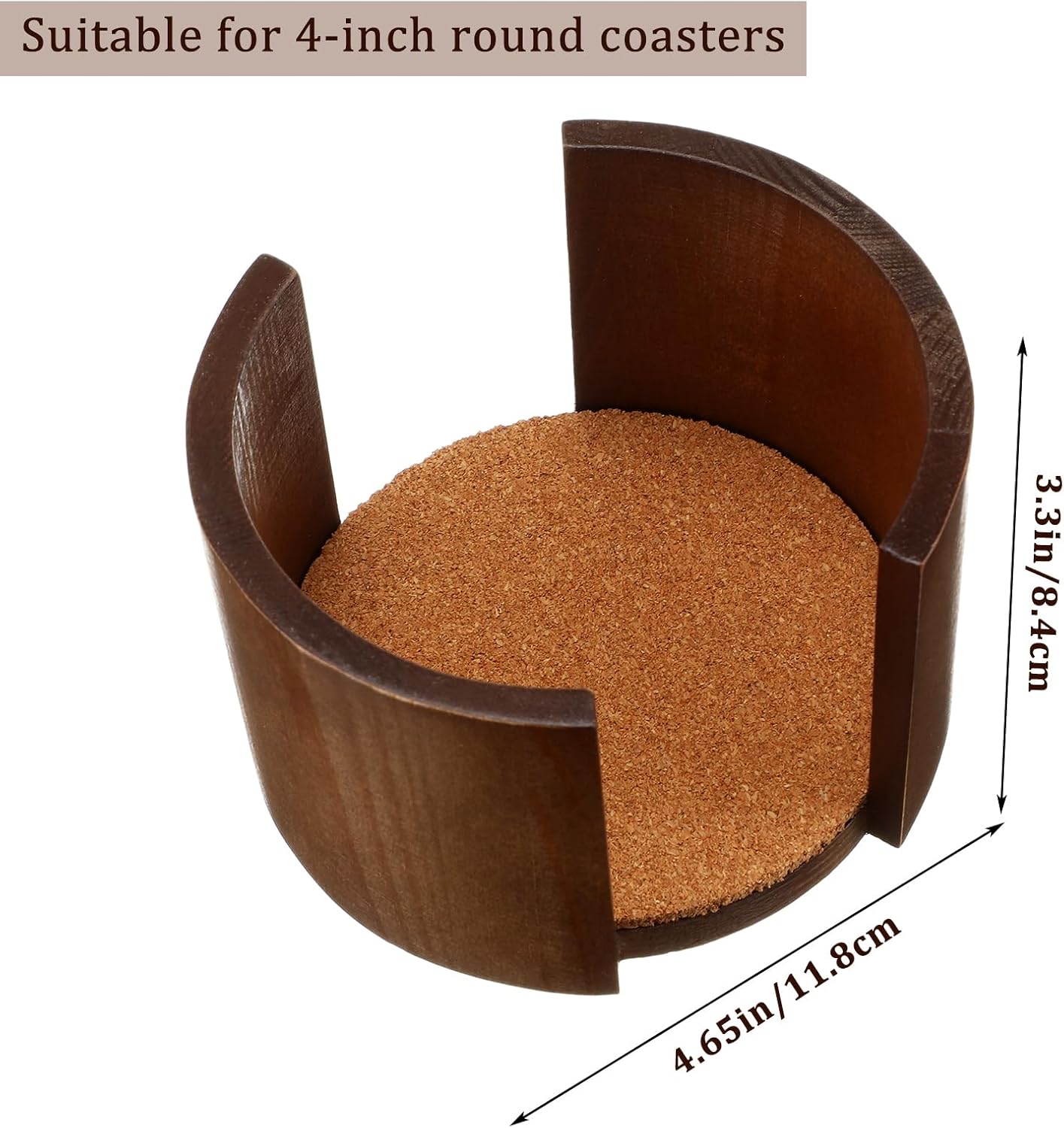 Wooden Coaster Holder Rustic for Round Coasters / Brown / 4 Inch / Set of 2