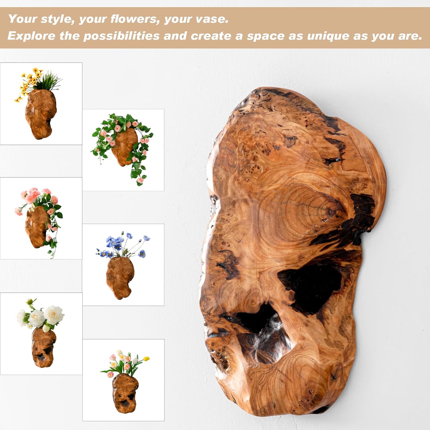 Cedar Wood Live Edge Wall Vases / Natural / Set of 2