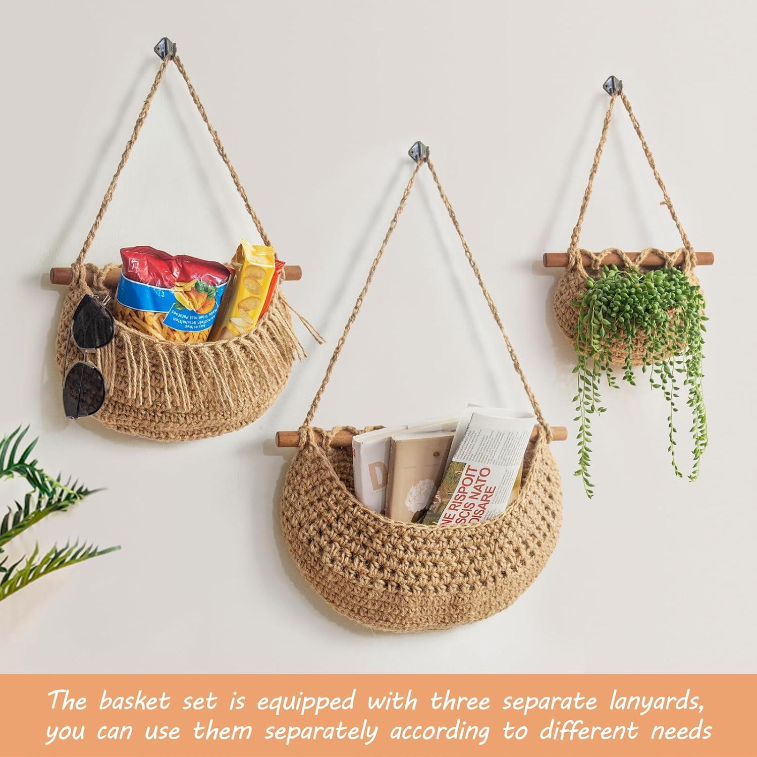Handmade Woven Wall Hanging Baskets for Organizing / Jute