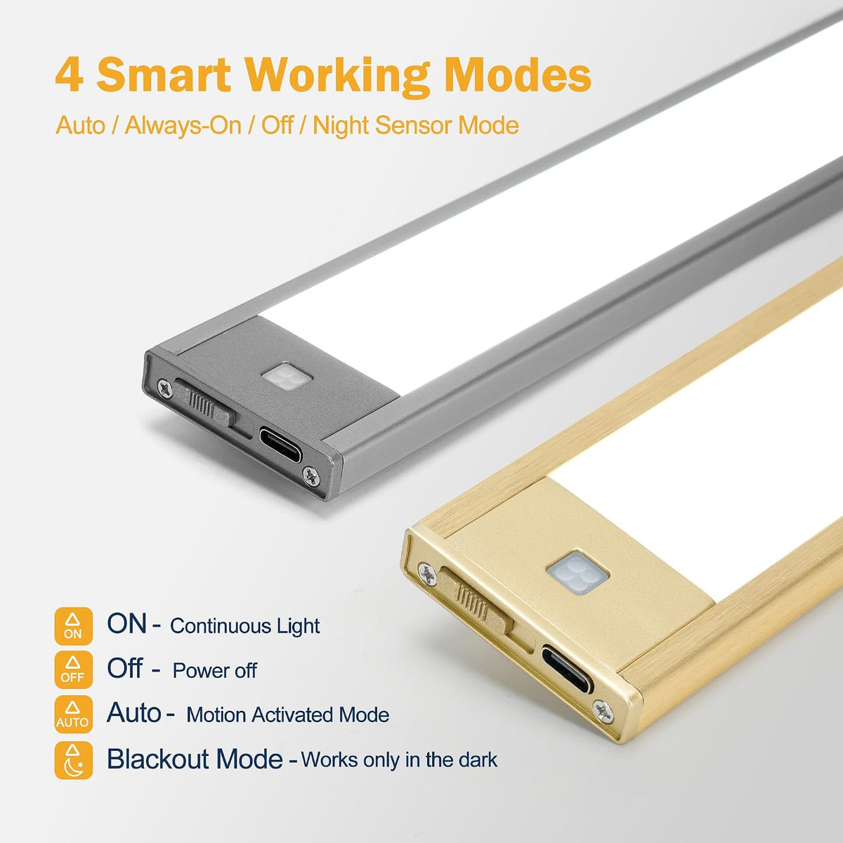 V4light Motion Sensor Cabinet Light, Rechargeable, Dimmable, 2Pcs, 9in | Silver aluminum, magnetic wireless, 1800mAh, 3