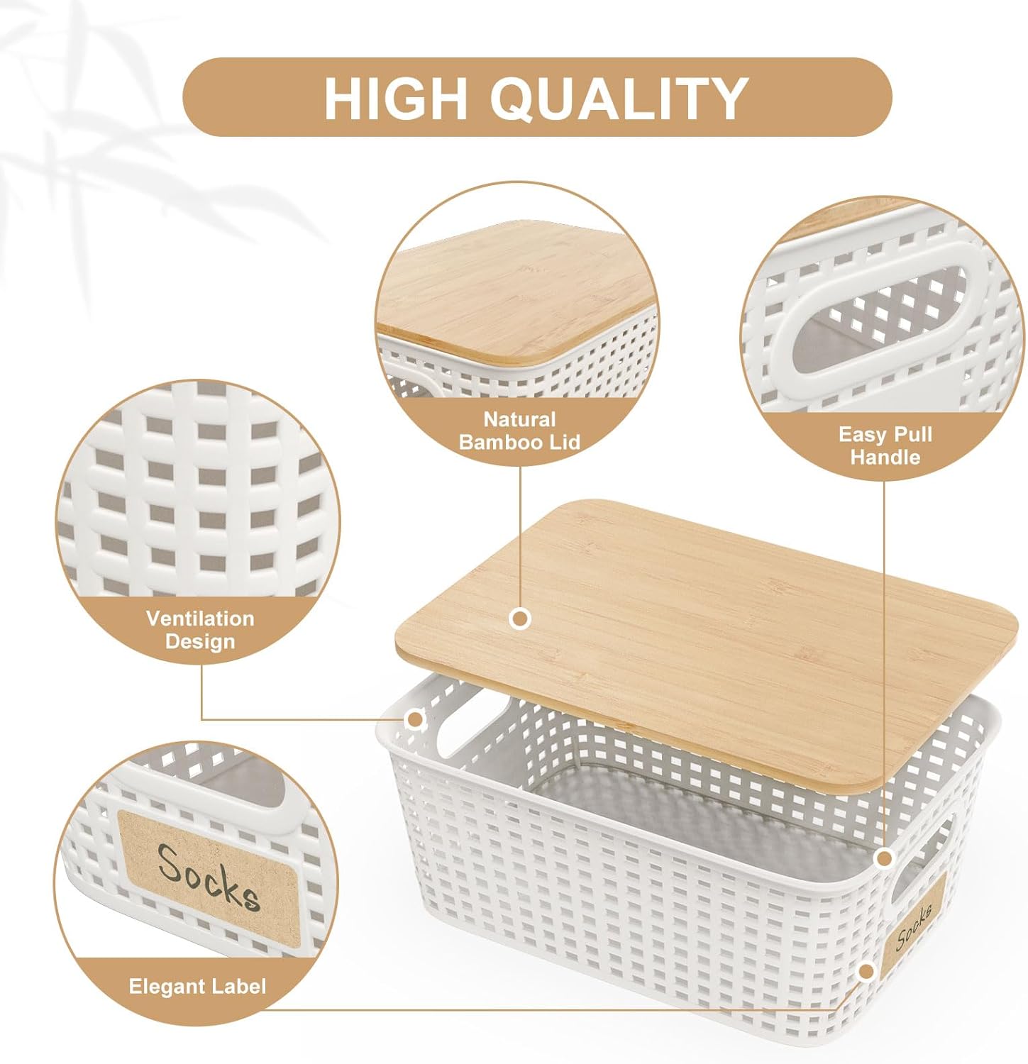 Storage Bins / Stackable Plastic Storage Basket / Cream White / Set of 6