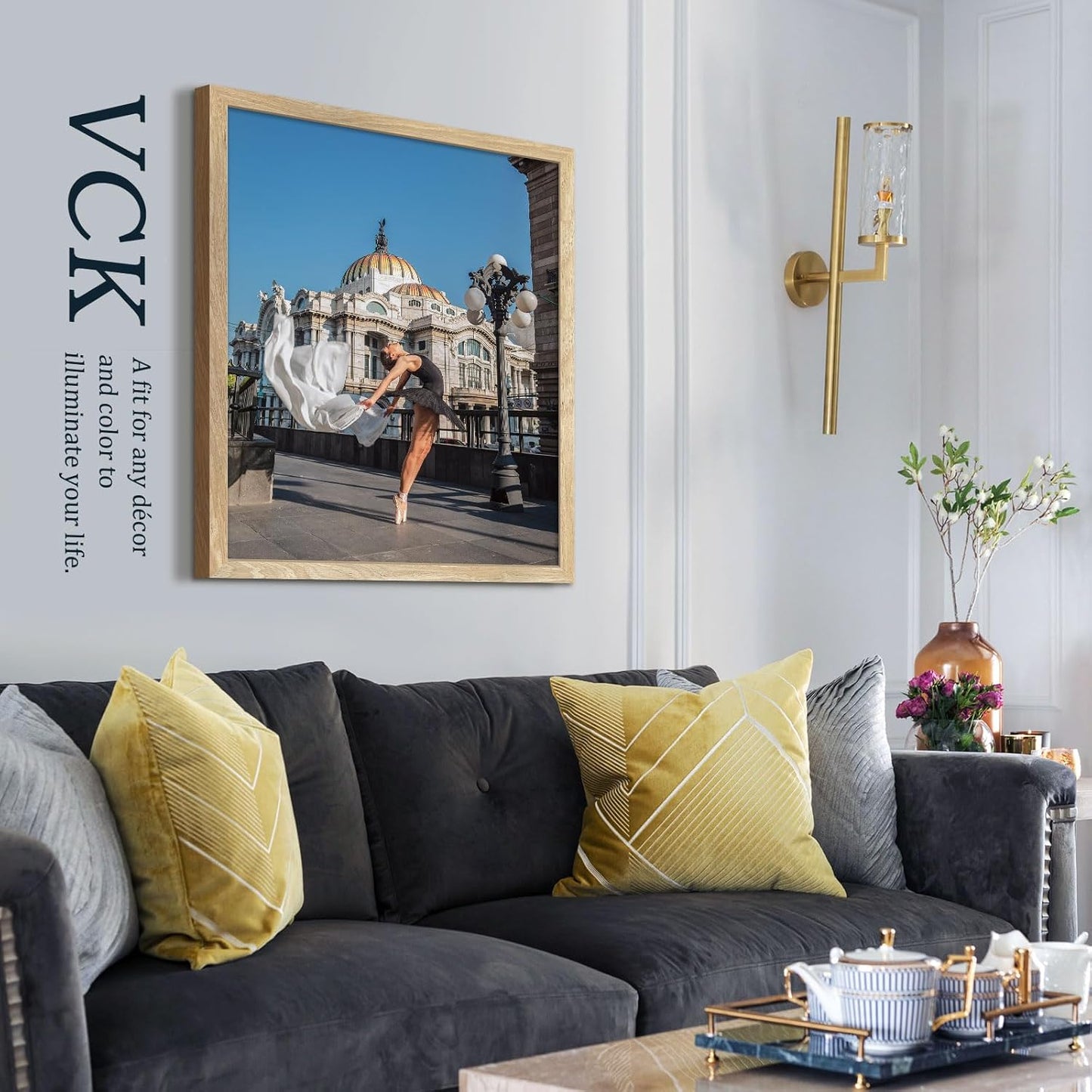 VCK 24x30 Poster Frame Set of 3, Natural Solid Wood, Wall Hanging | Wide Border, Light Woodgrain, Shatterproof