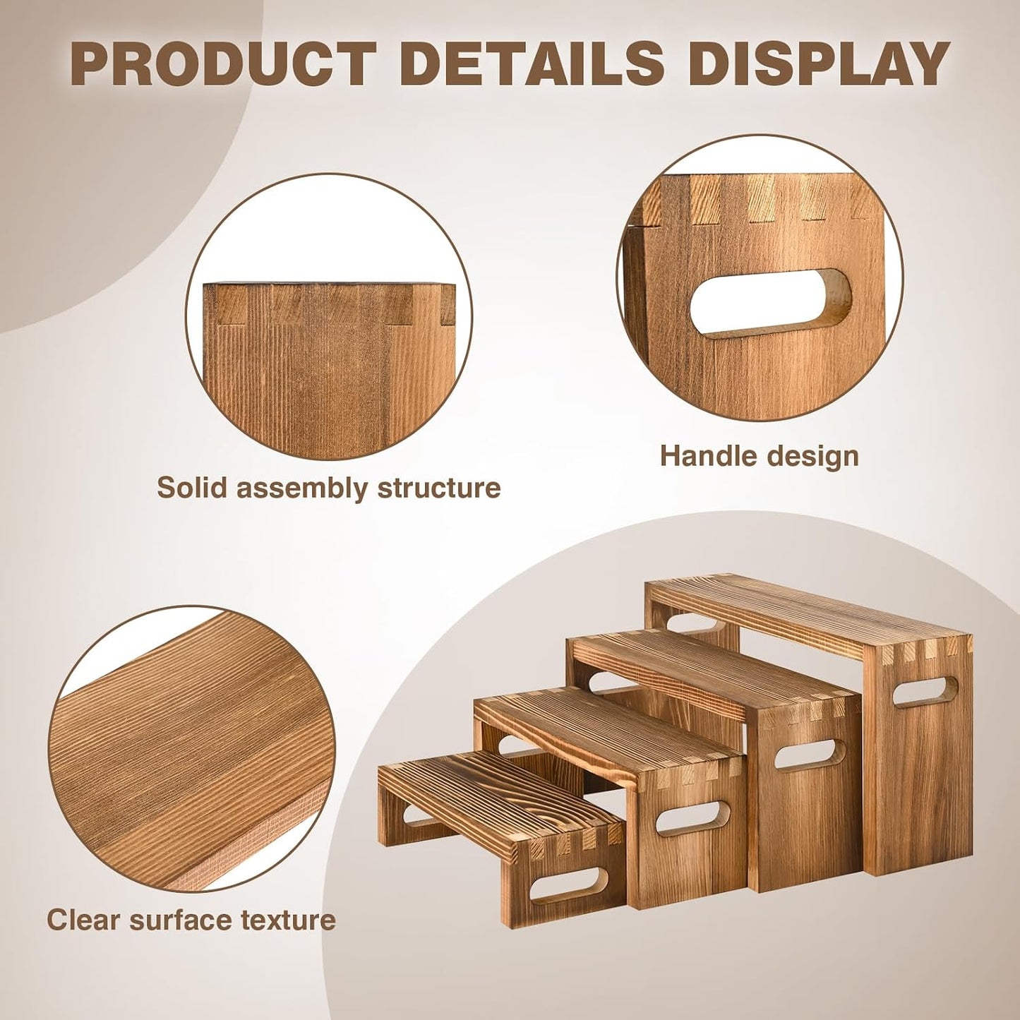 Wood Risers Display Stands / 7 x 8 x 9 / Brown / Set of 8