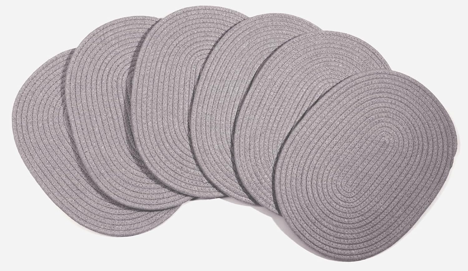 6 Pack Woven Placemats, 12x16 inches Gray Oval Plate Charger Cotton Heat Resistant Non-Slip Weave Place mats Farmhouse