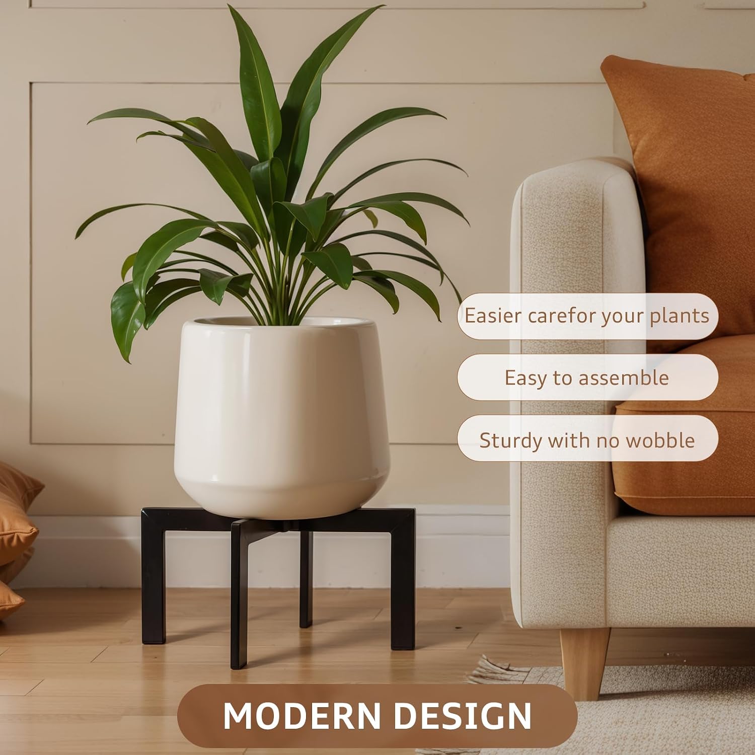 4 Pack Plant Stand Indoor Outdoor,Metal Mid-Century Pot Stand,Modern Plant Holder Rattan Flower Plant Stool,Low Short