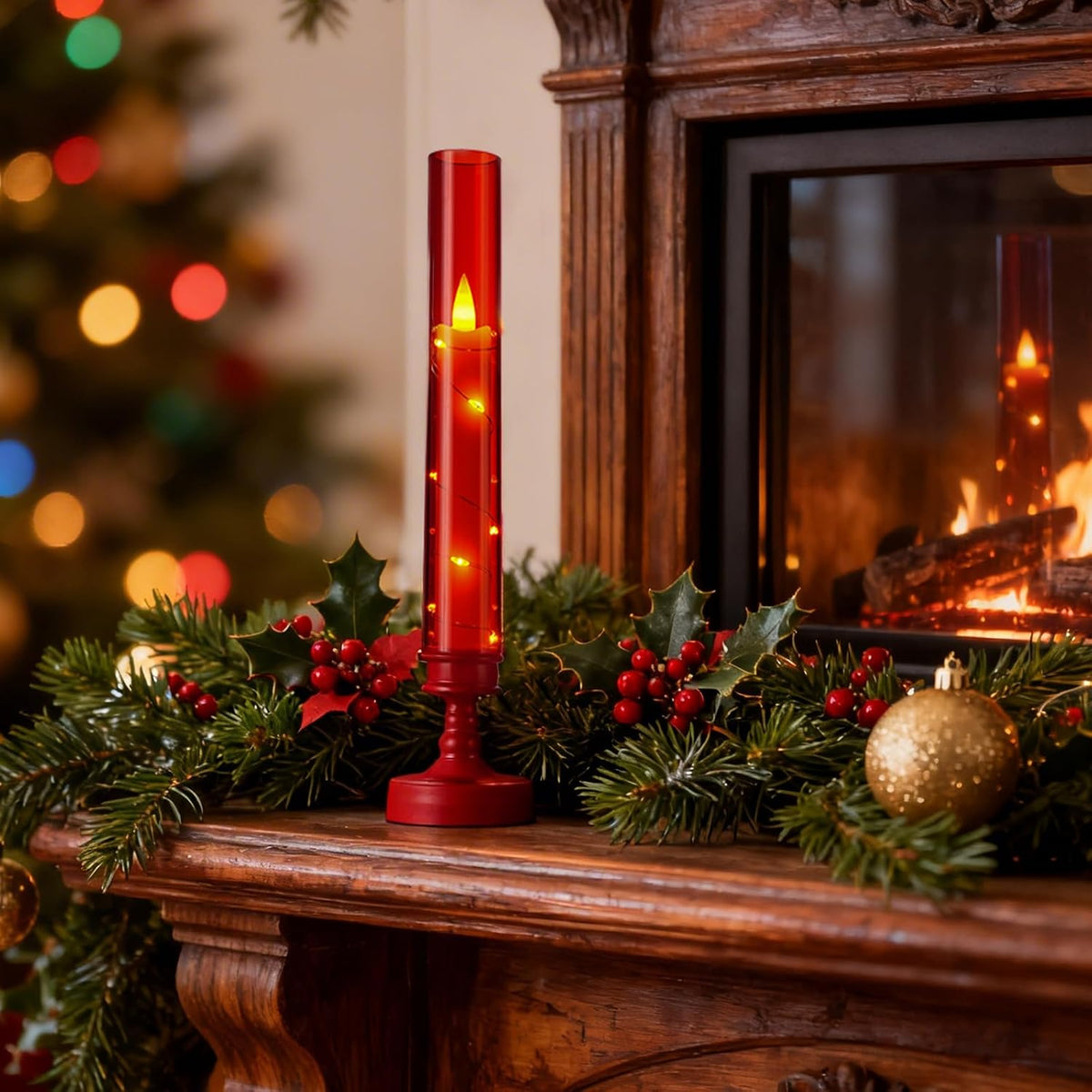 6 PCS Flameless Candles with Timer, Flickering Flameless LED Pillar Candles for Romantic Ambiance with Embedded Star